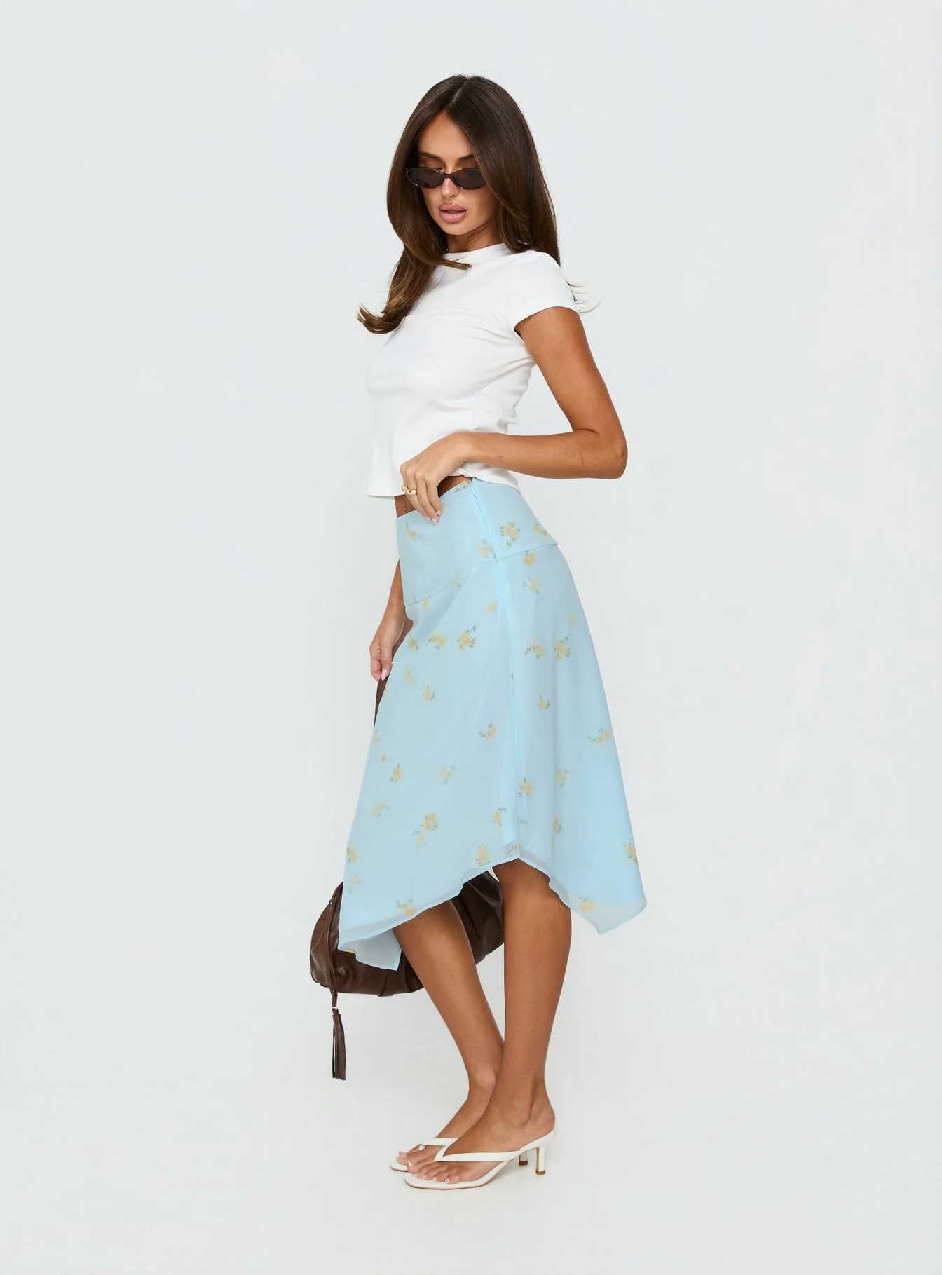 Daphene Asymmetrical Midi Skirt Blue Floral - Image 4
