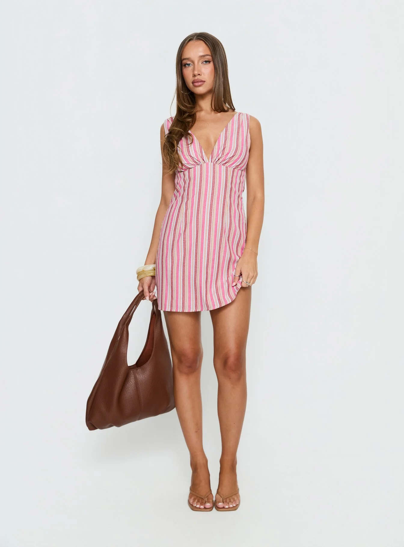Daphney Plunge Mini Dress Pink Stripe - Image 2