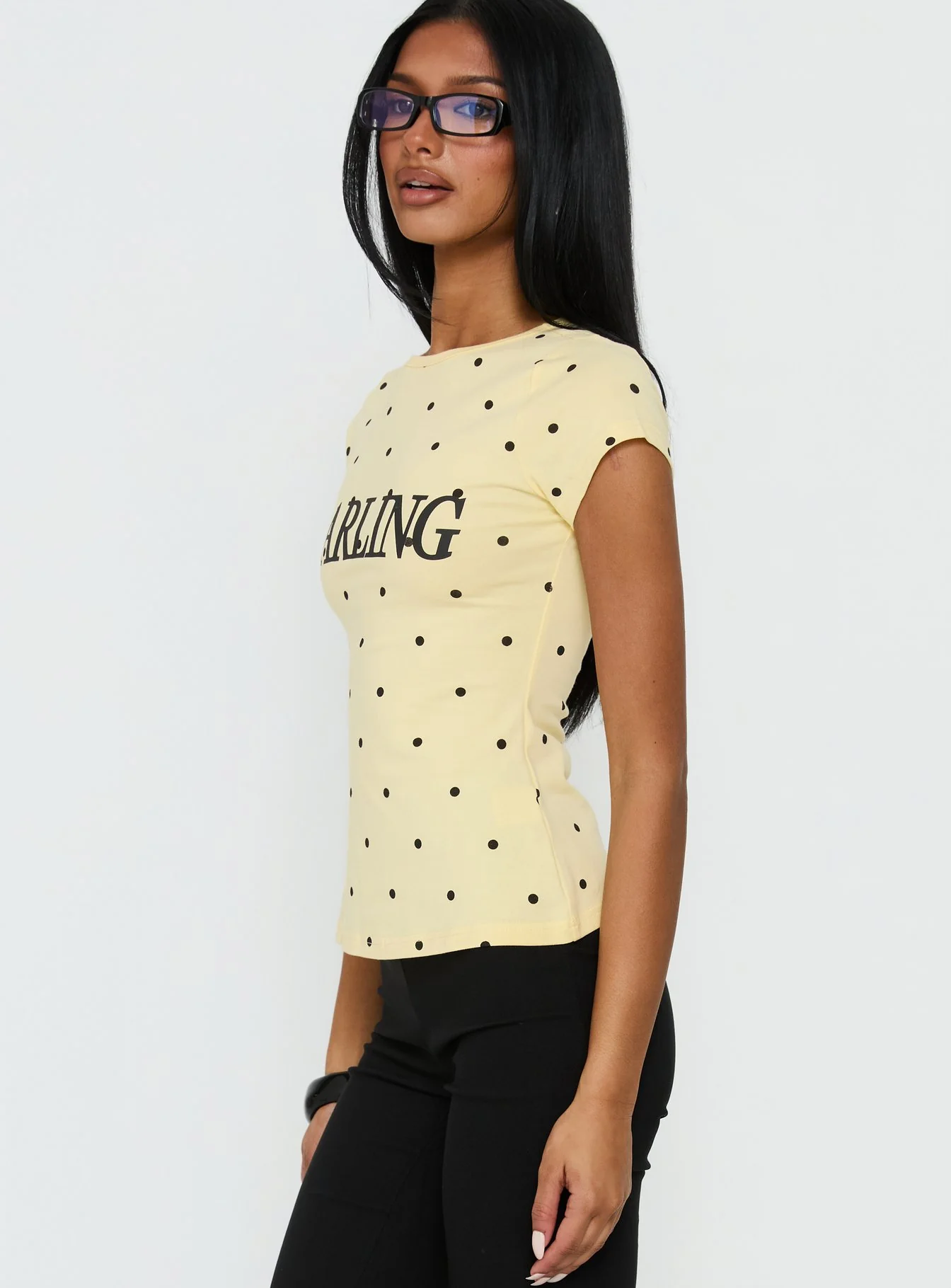 Darling Girl Graphic Top Yellow Polka Dot - Image 4