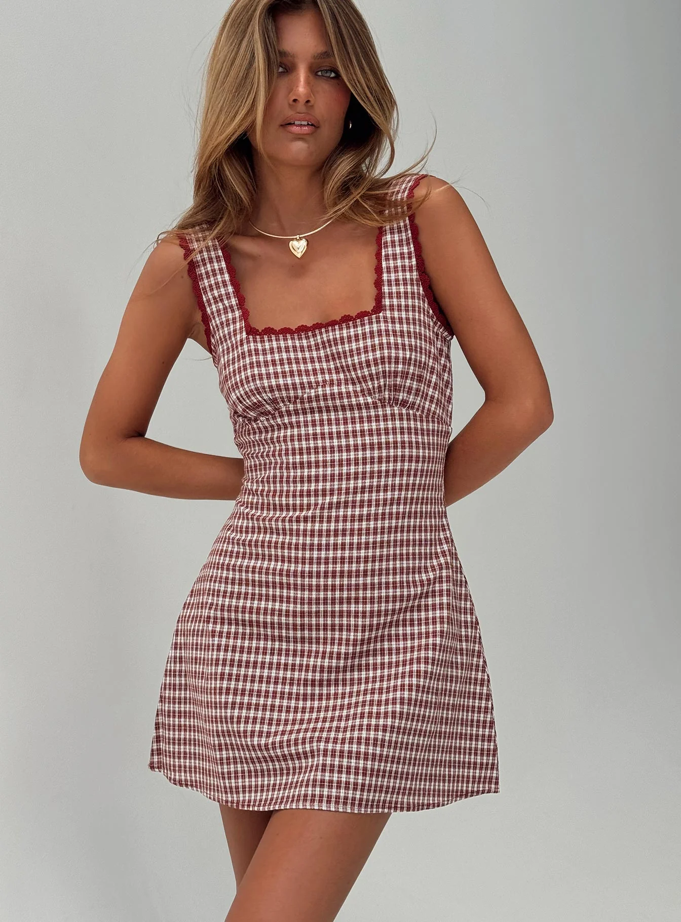 Dasha Mini Dress Red Check Petite - Image 8
