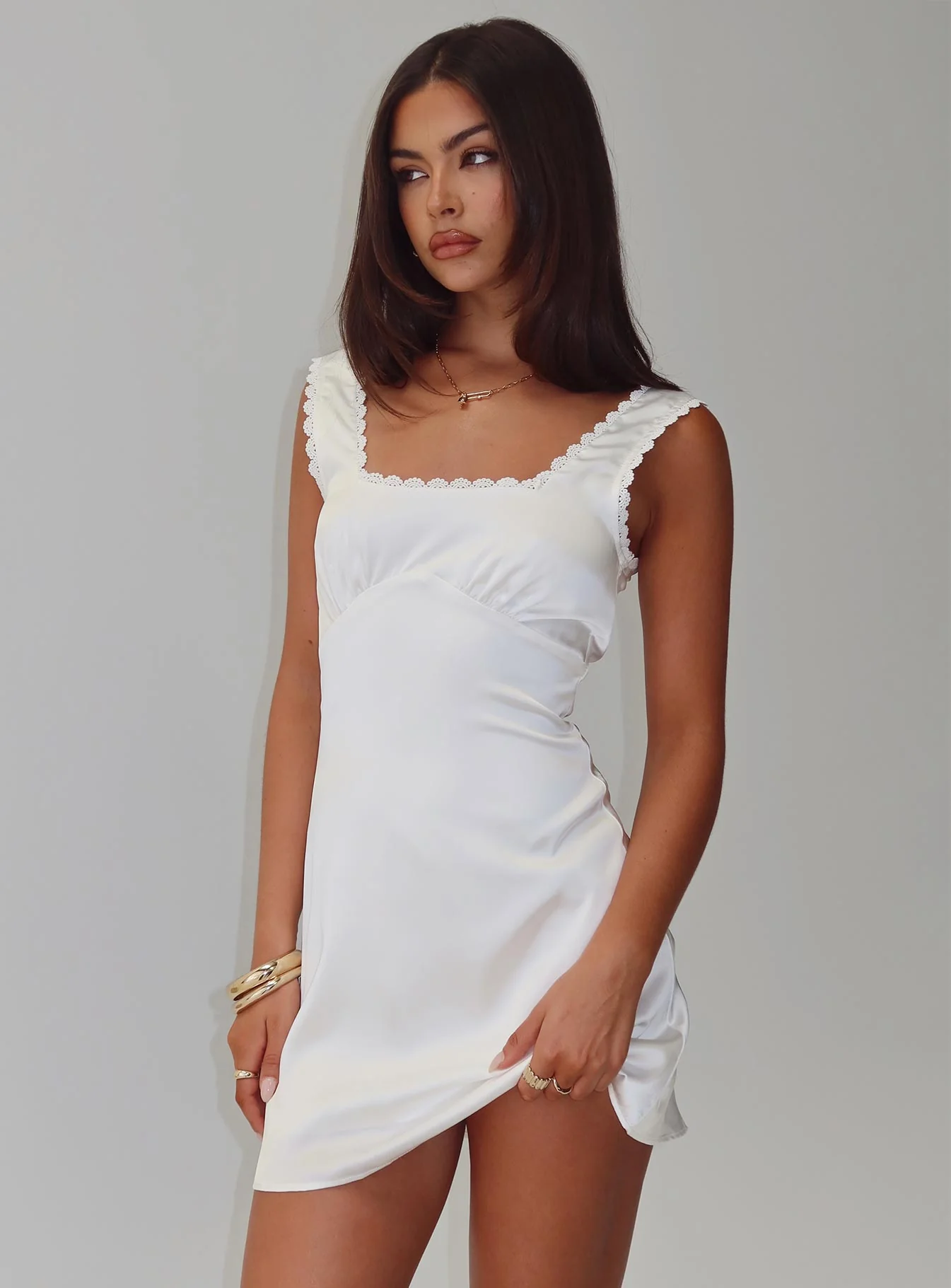 Dasha Satin Mini Dress White - Image 8