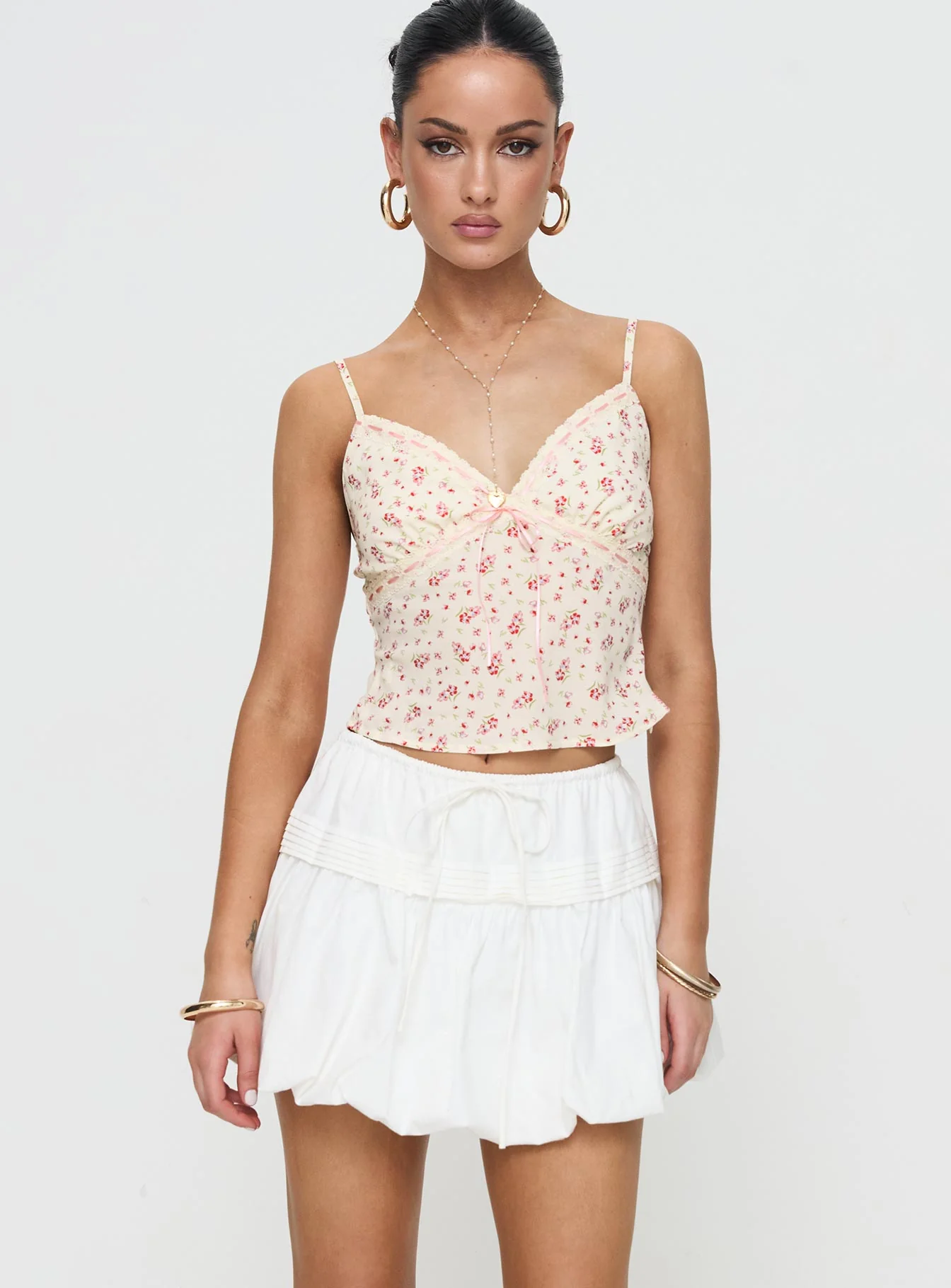 Dear London Bubble Hem Mini Skirt White - Image 2