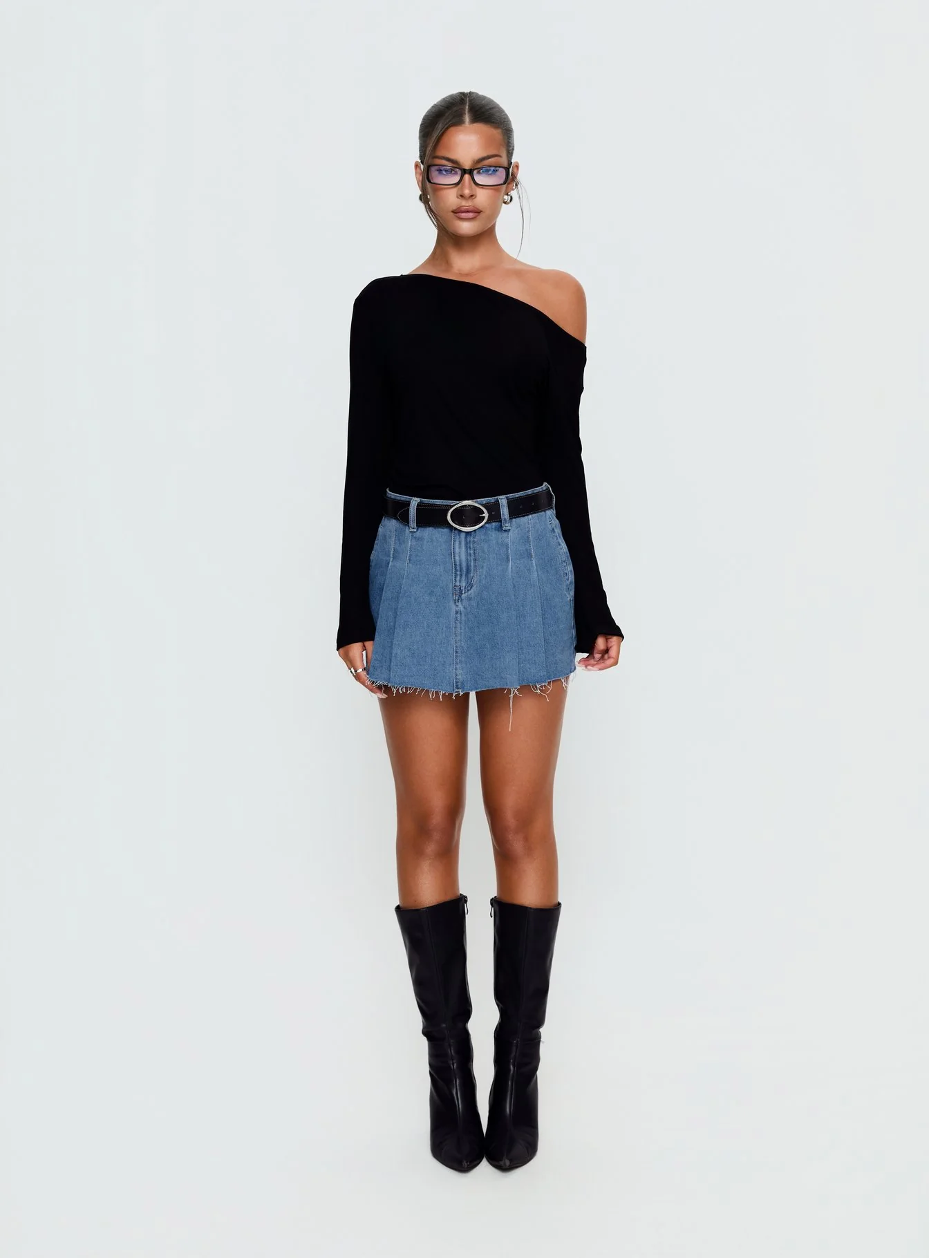 Debera Pleated Mini Skirt Mid Blue Wash - Image 6