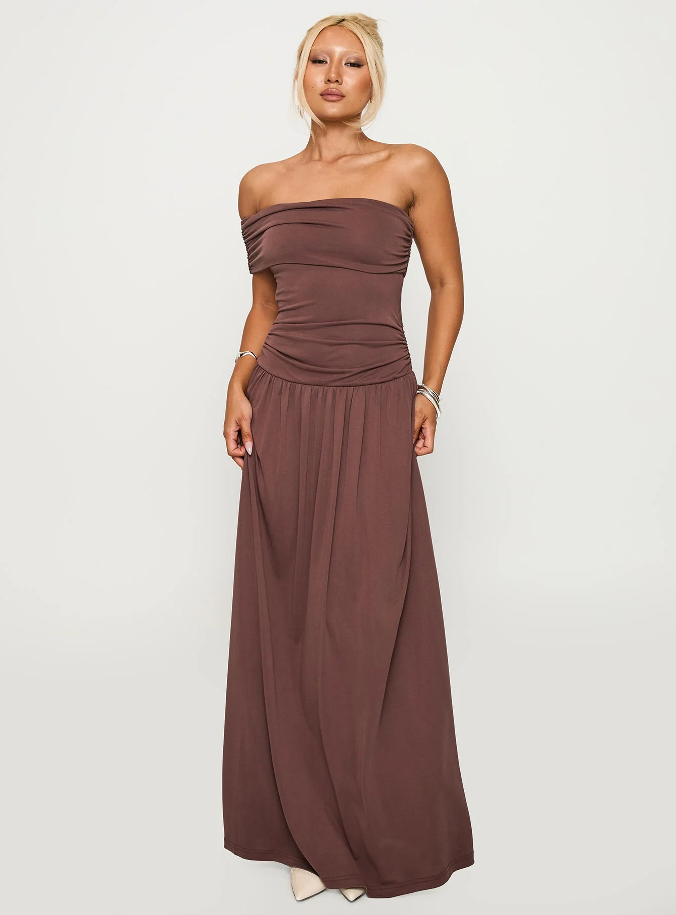 Decadence Strapless Maxi Dress Brown - Image 2
