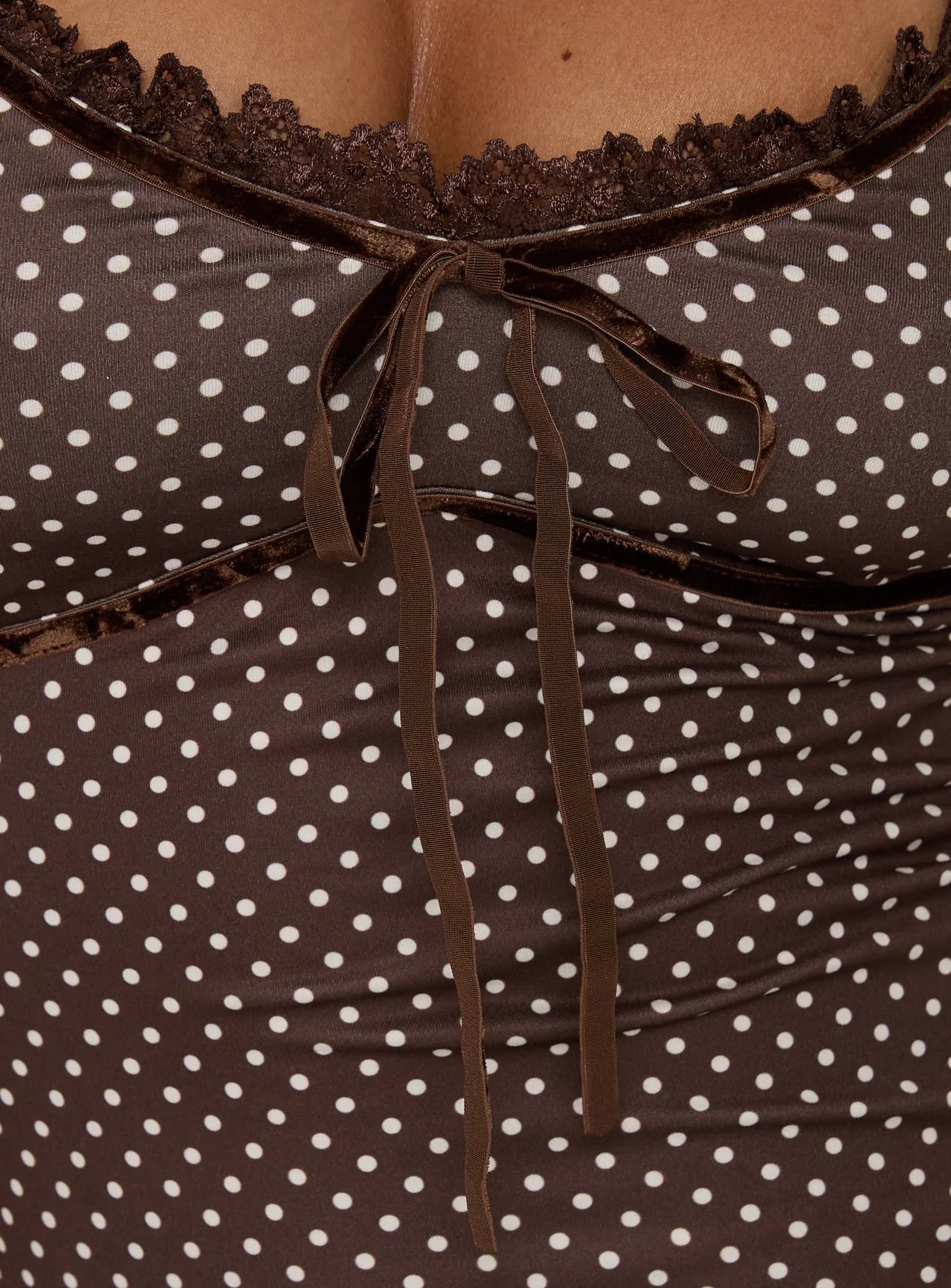 Delaney V Neck Frill Midi Dress Brown / Pink Polka Dot - Image 5