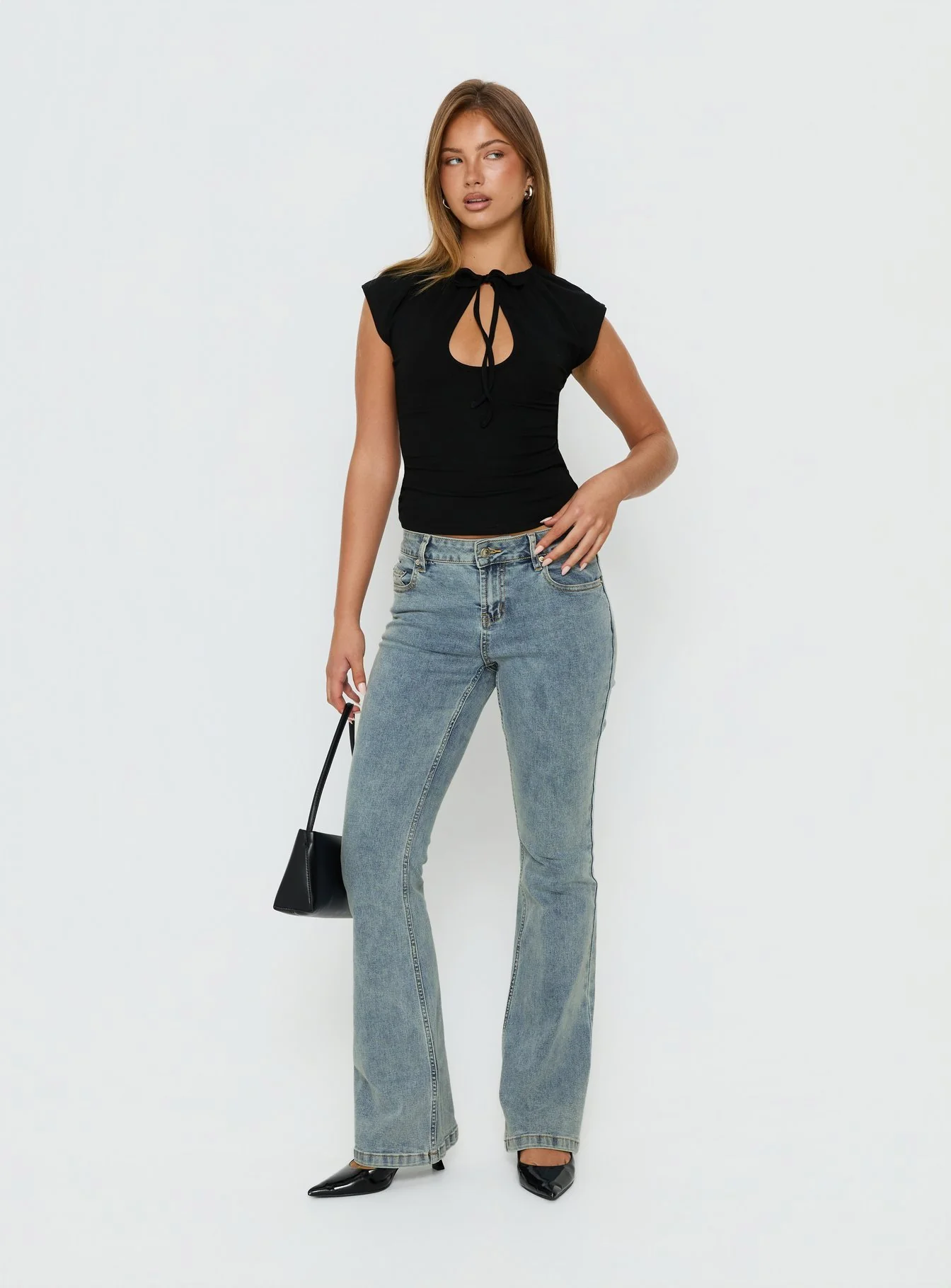 Delectable Tie Detail Short Sleeve Top Black - Image 3