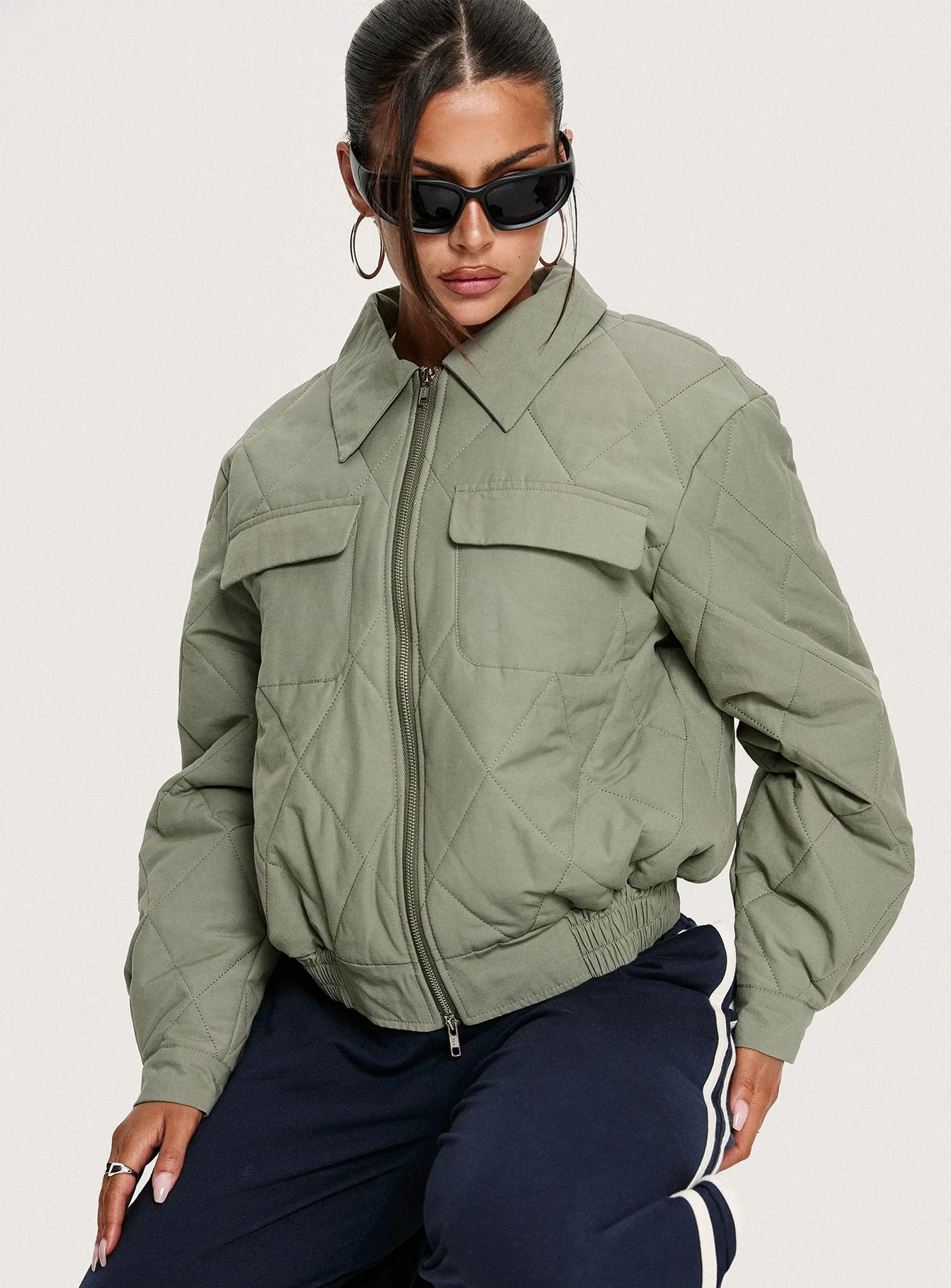 Denvar Quilted Bomber Jacket Green - Image 8