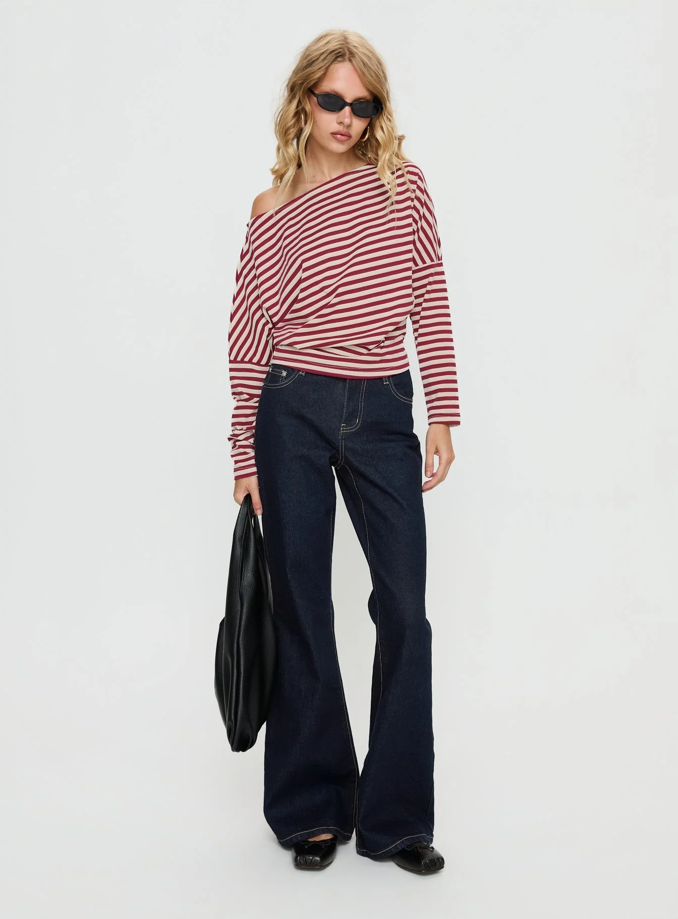 Deora Cinched Long Sleeve Top Red Stripe - Image 3