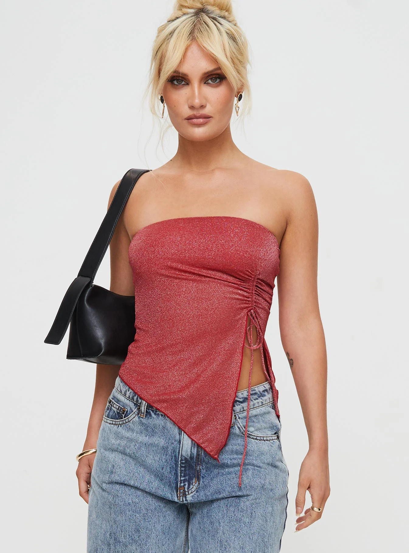 Dessy Strapless Top Red Glitter - Image 2