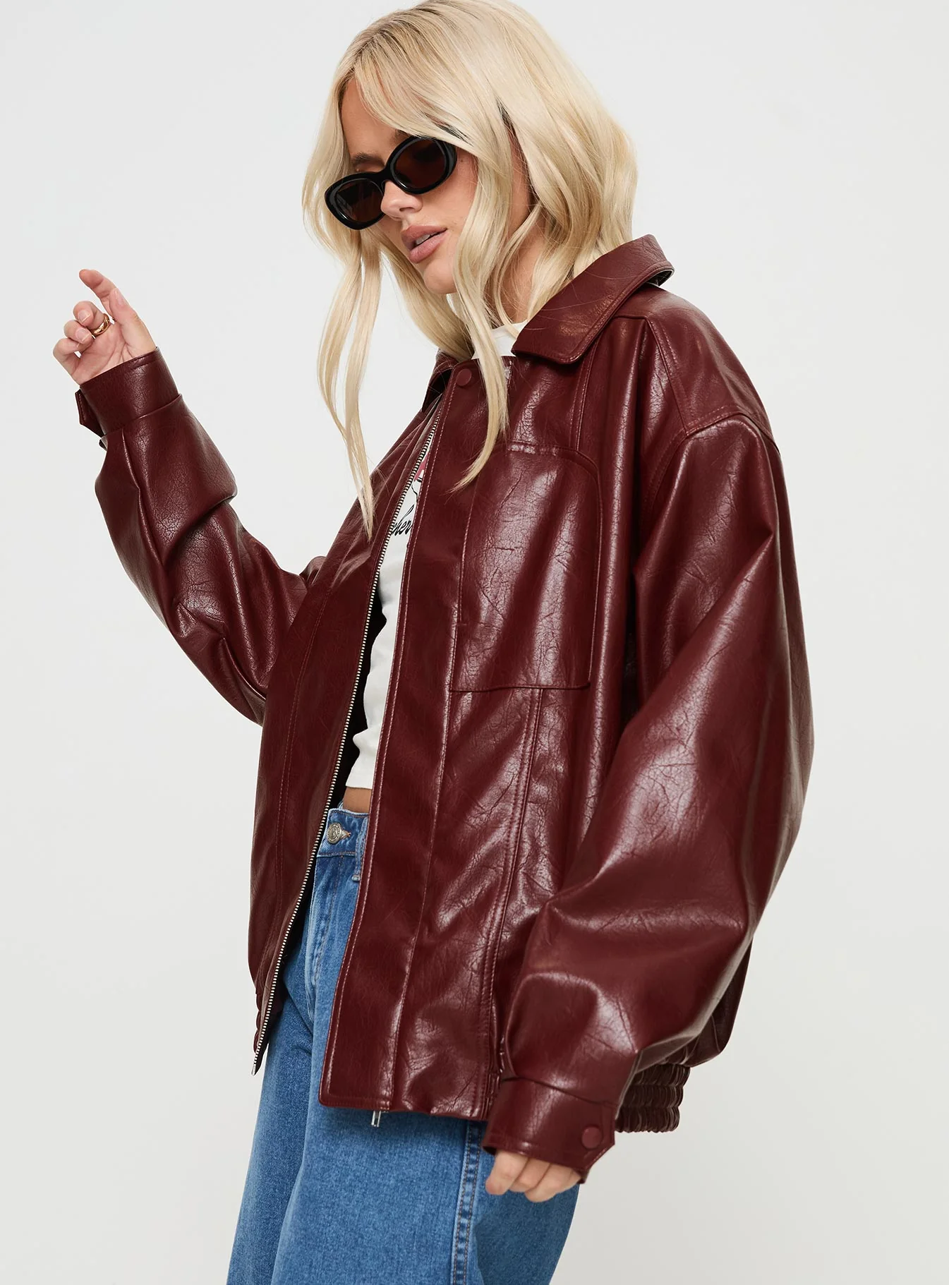 Devija Faux Leather Jacket Burgundy - Image 4