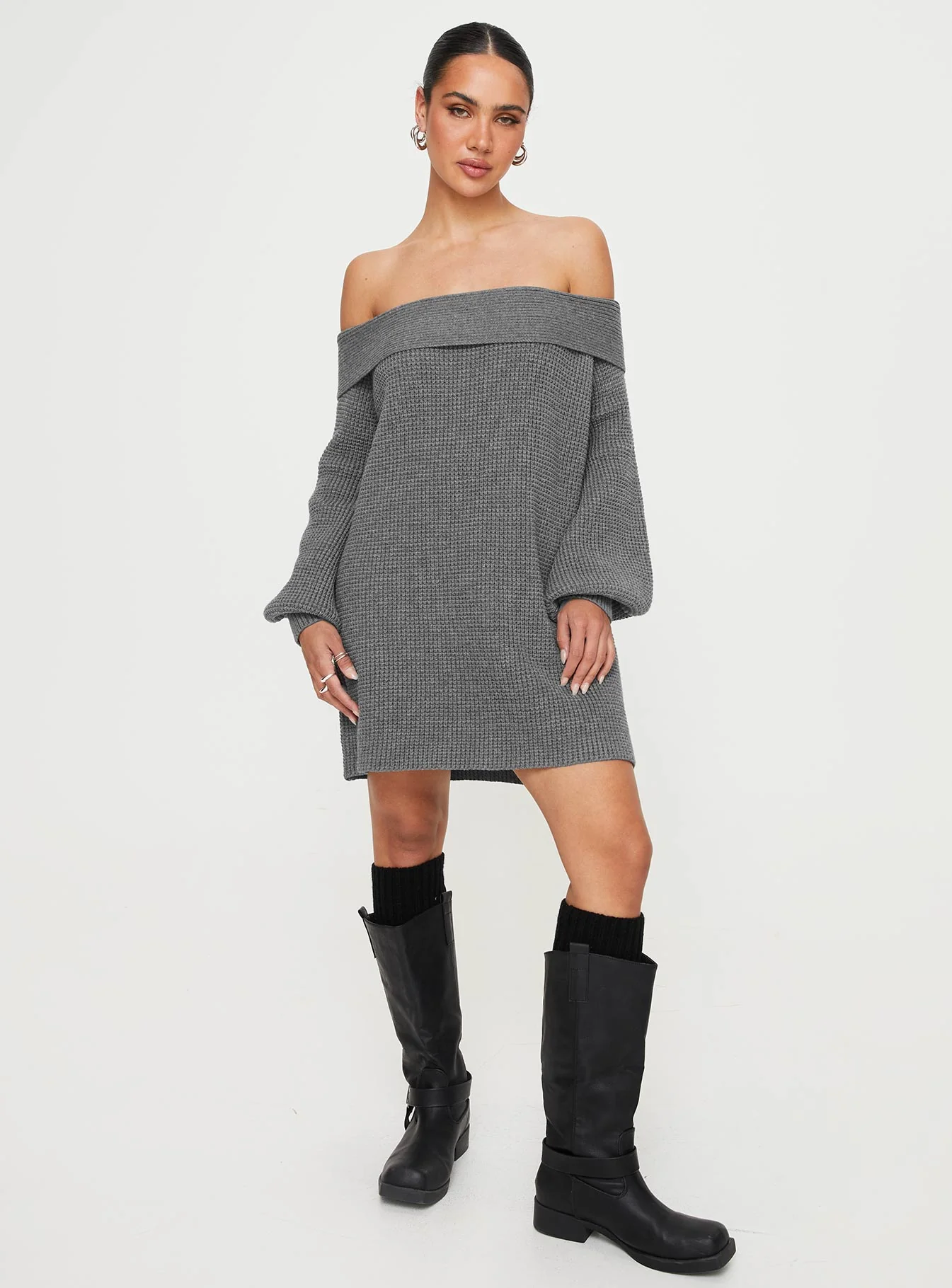 Deya Off The Shoulder Mini Dress Grey - Image 6