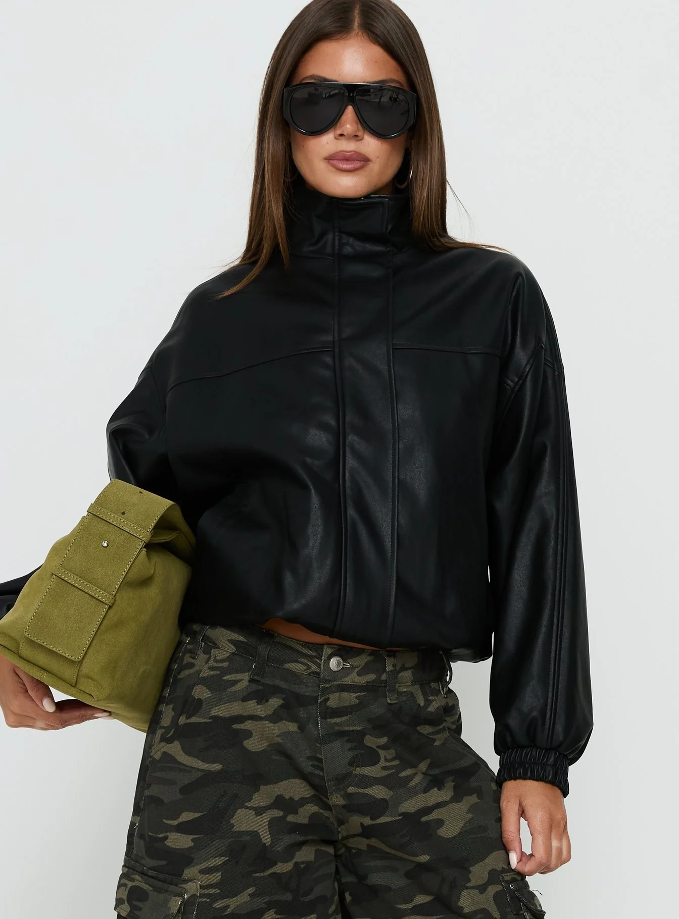 Dialtone Funnel Neck Faux Leather Jacket Black - Image 2