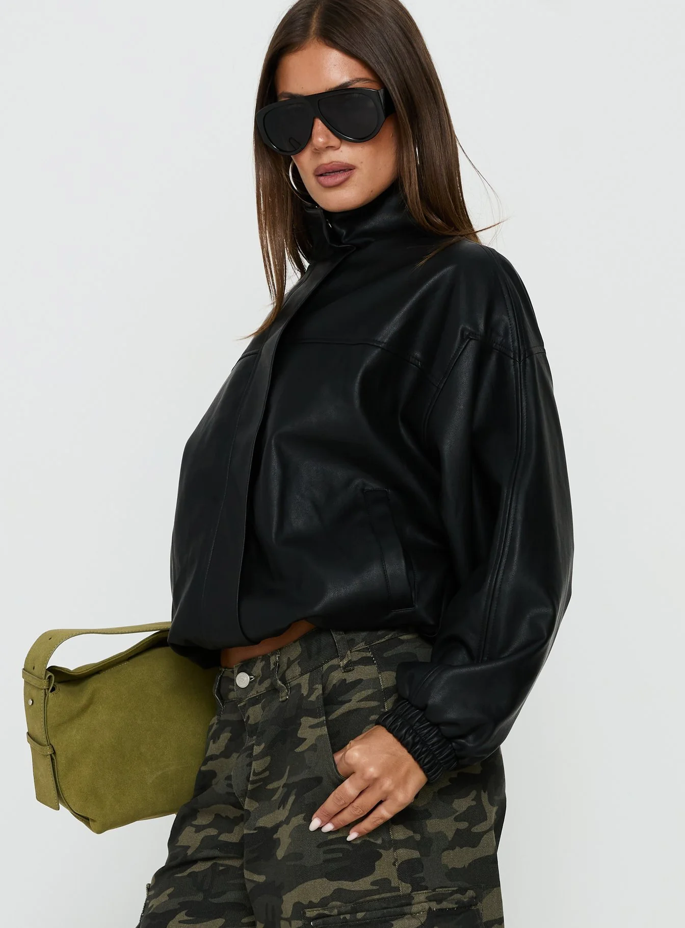 Dialtone Funnel Neck Faux Leather Jacket Black - Image 4
