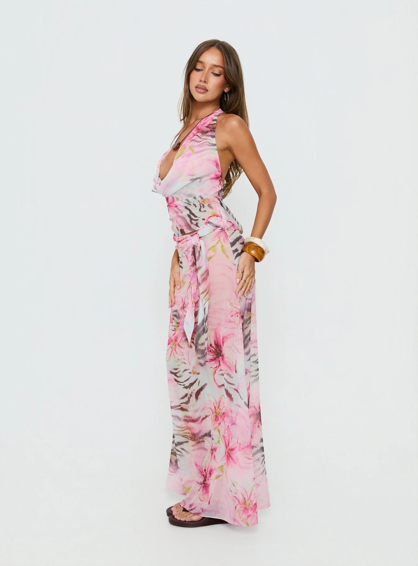 Distinction Halter Chiffon Top Pink Floral - Image 4