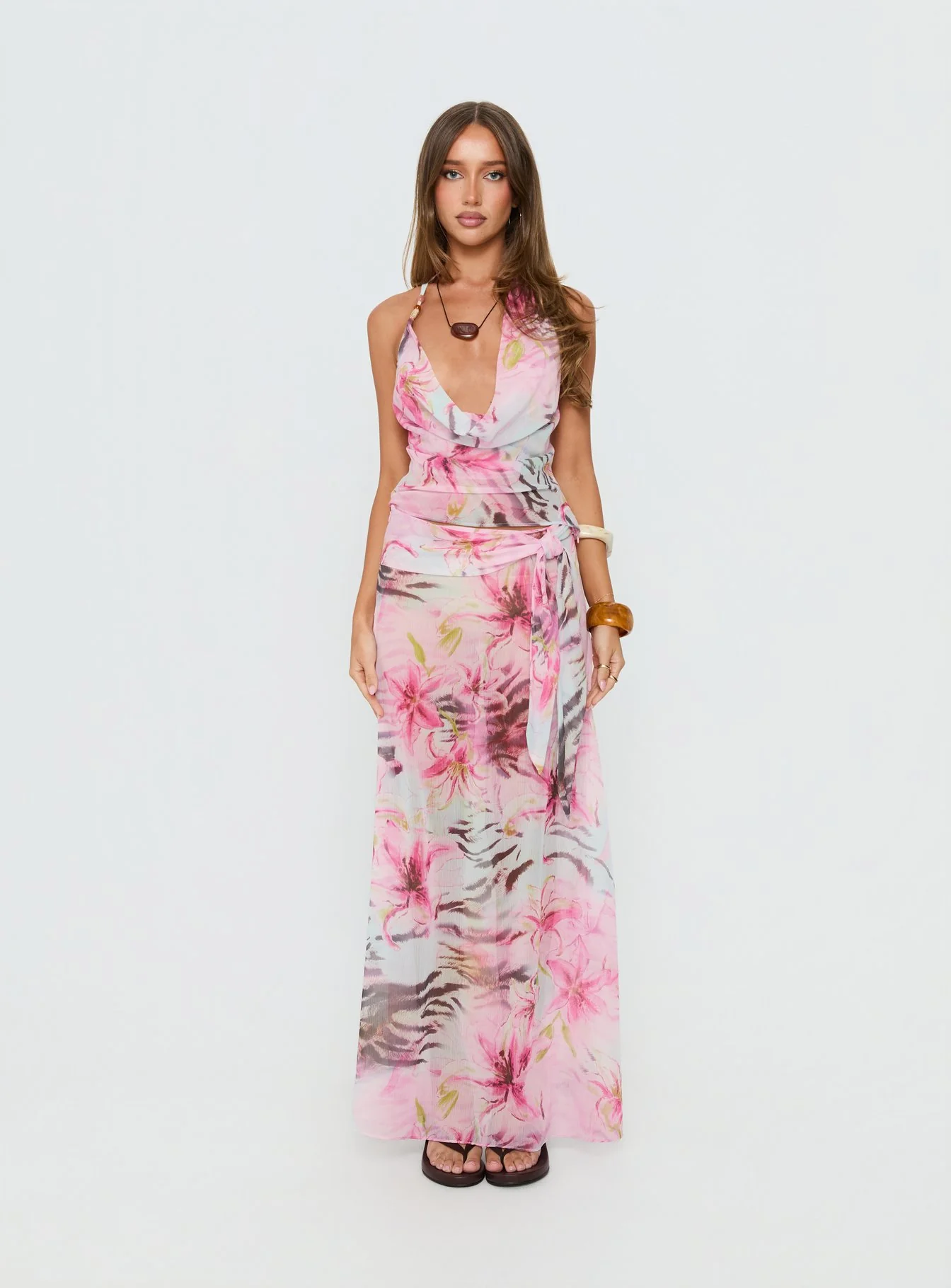 Distinction Halter Chiffon Top Pink Floral - Image 7