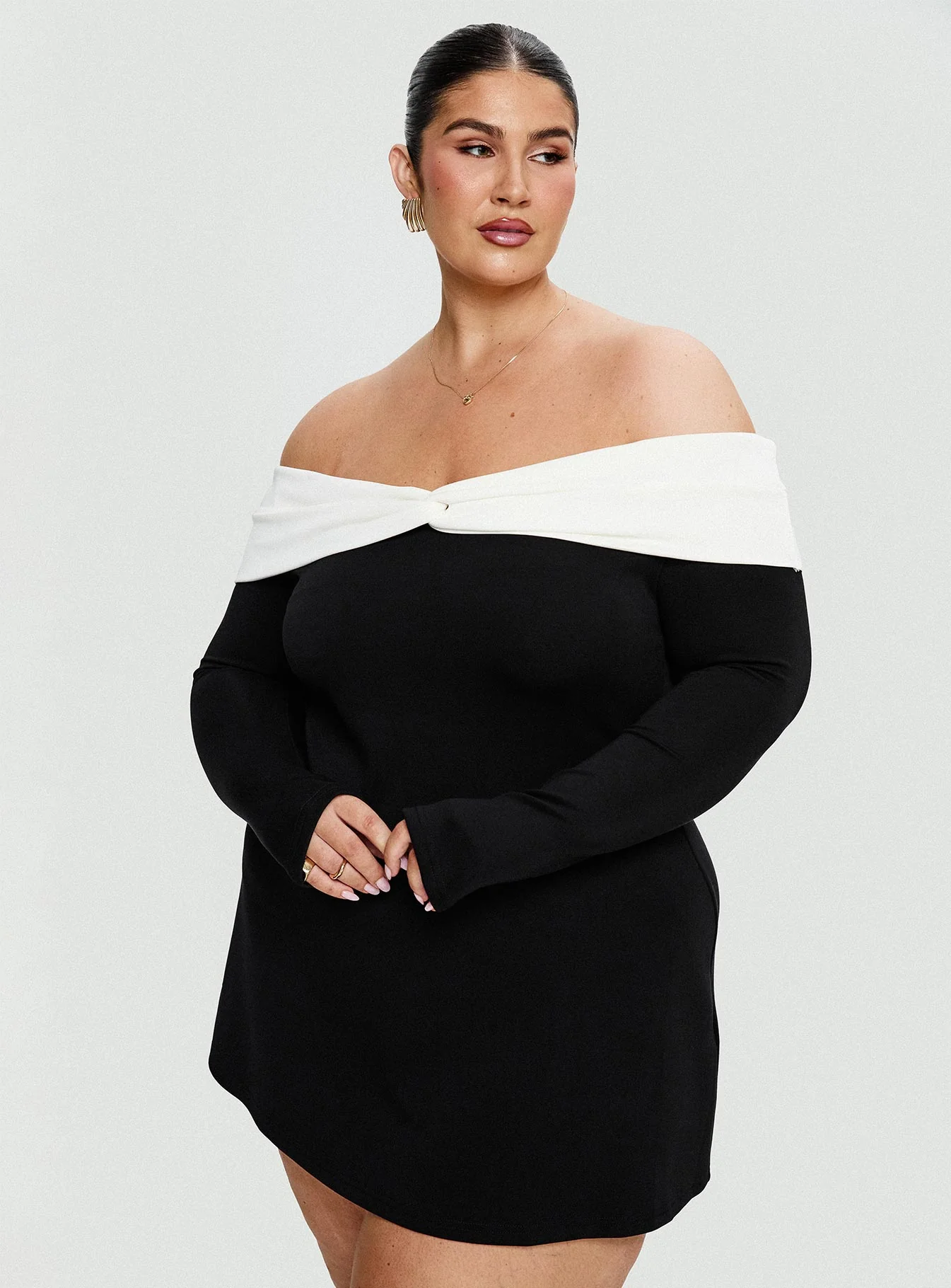 Distractions Off Shoulder Long Sleeve Mini Dress Multi Curve - Image 8