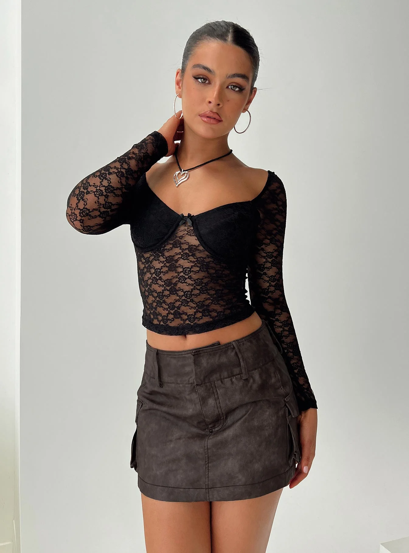 Domenic Faux Leather Mini Skirt Washed Black - Image 7