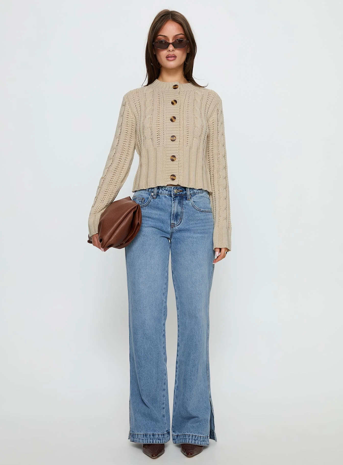 Donielle Cable Knit Cardigan Beige - Image 7
