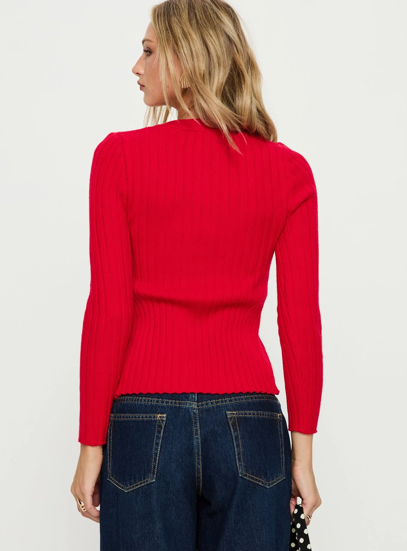 Donya Twist Detail Long Sleeve Top Red - Image 4