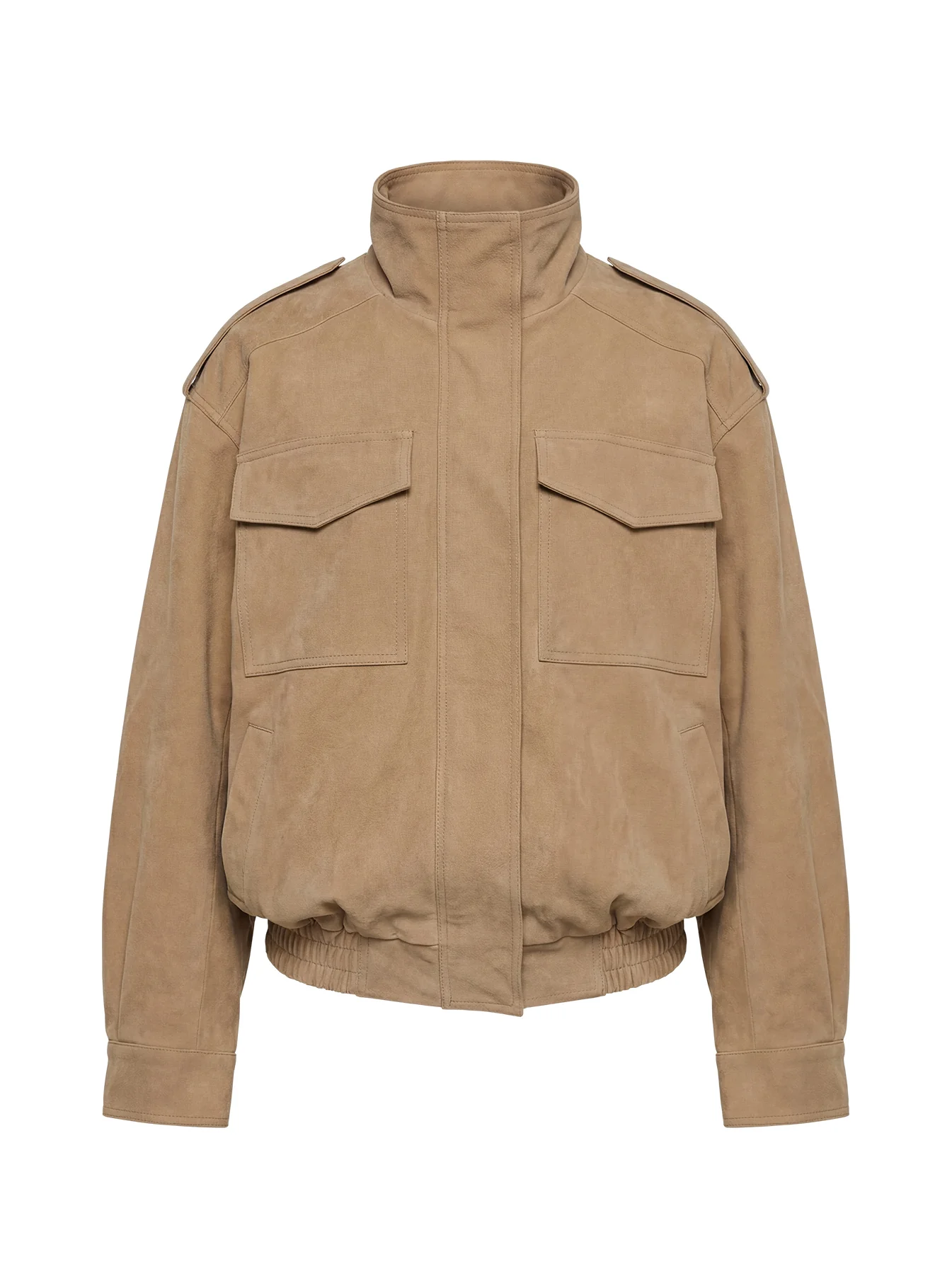 Double Life Funnel Neck Cargo Jacket Beige - Image 14