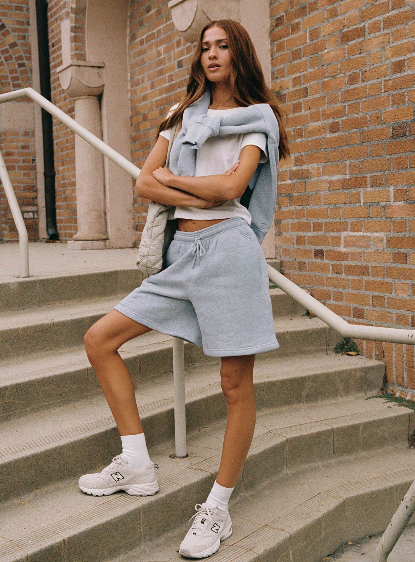 Dream Fleece Longline Shorts Grey Marle - Image 4