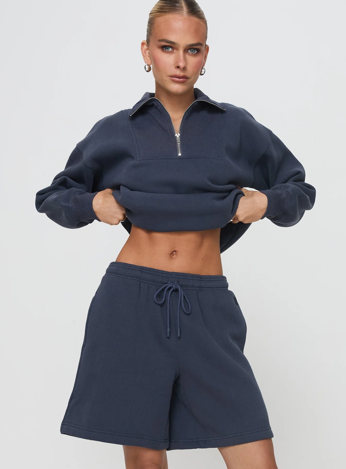 Dream Fleece Longline Shorts Navy - Image 2