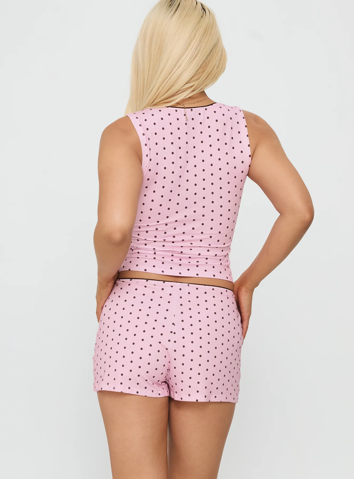 Dream State Square Neck Sleep Set Pink Polka - Image 5