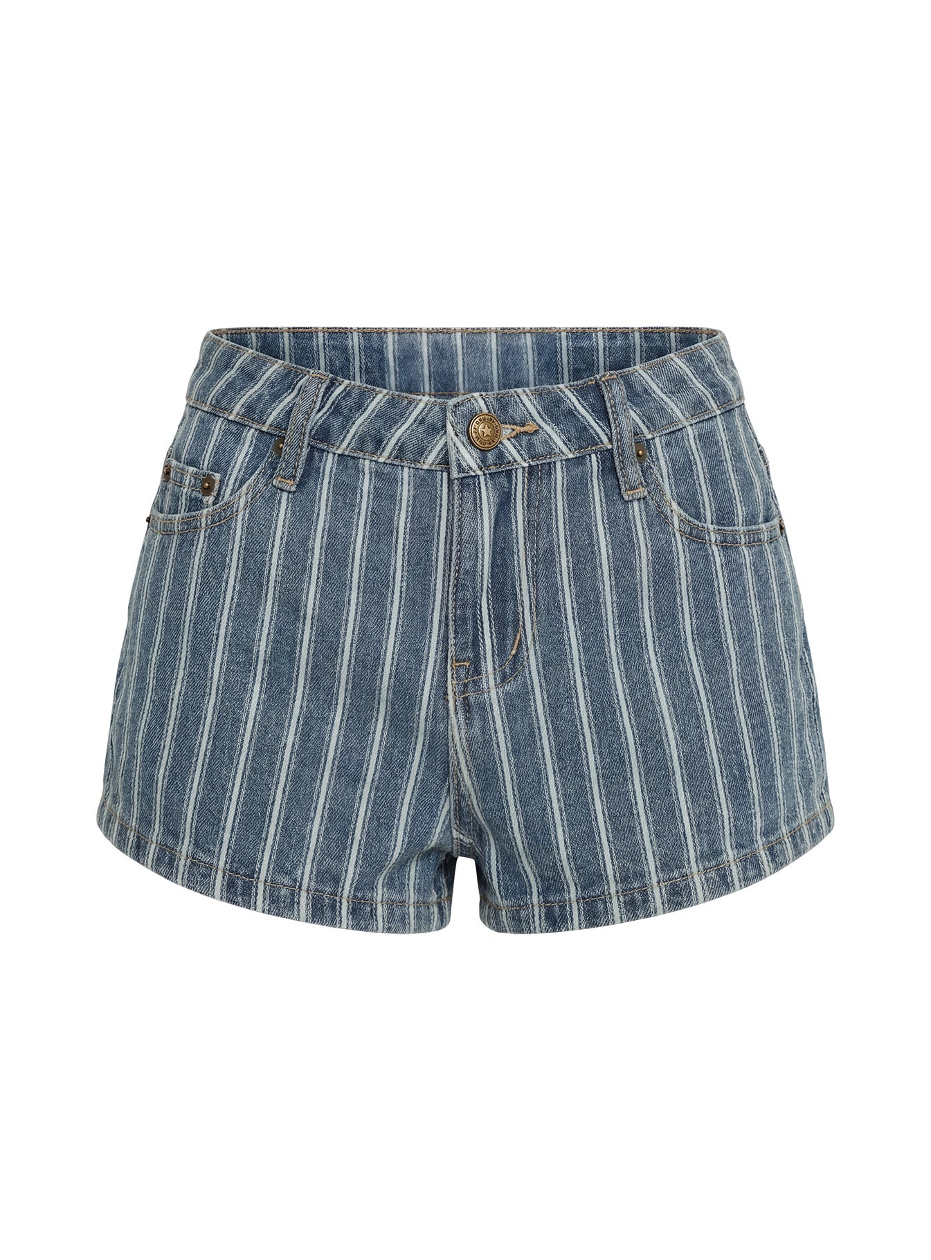 Dreamful Low Rise Mini Denim Shorts Blue Stripe - Image 8