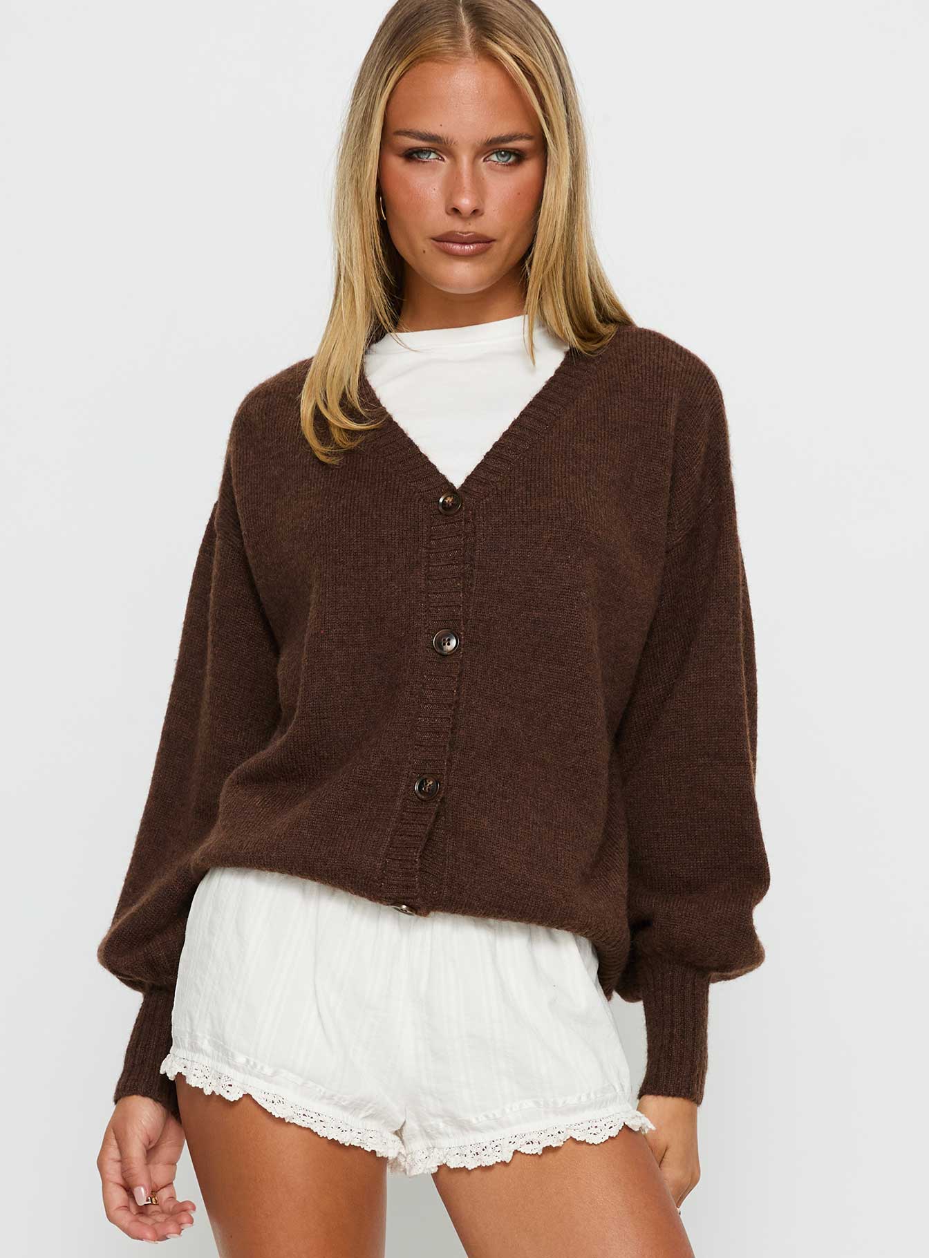 Eartha V Neck Knit Sweater Brown - Image 2