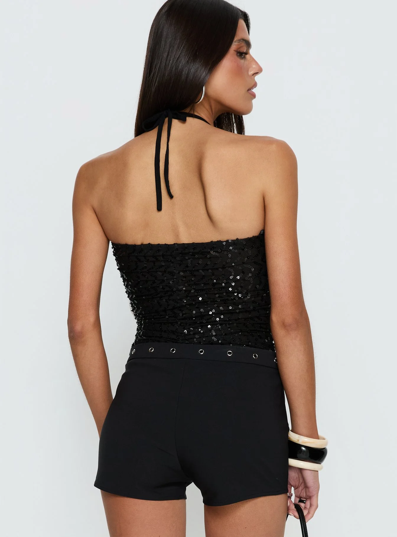 Edana Ruched Sequin Bodysuit Black - Image 4