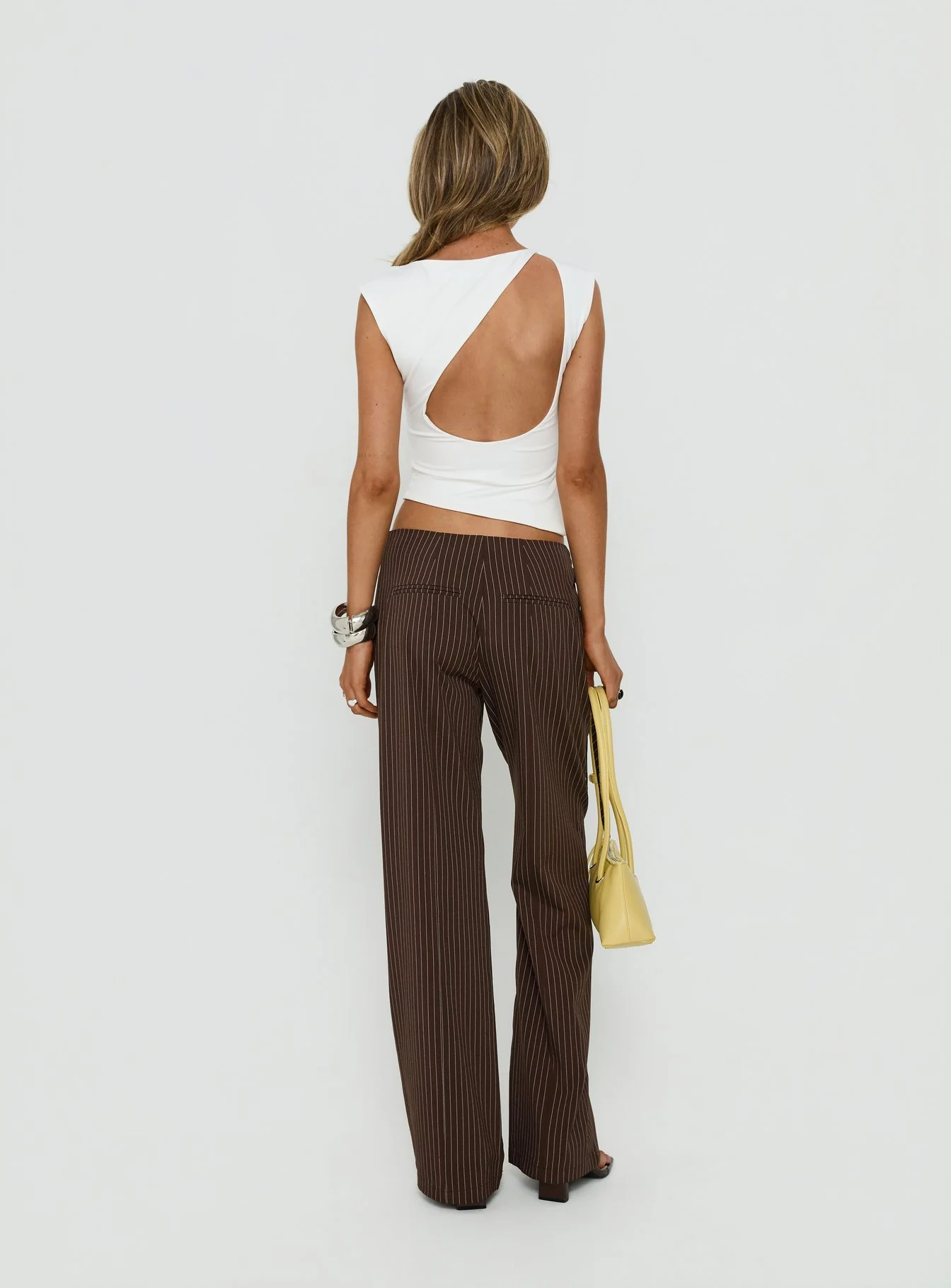 Editta Tie Detail Low Rise Tailored Pants Brown Pinstripe - Image 5