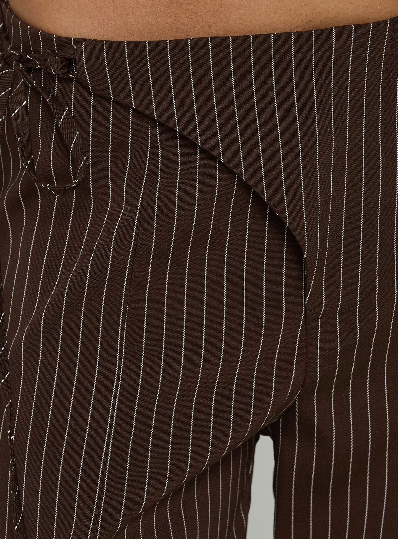 Editta Tie Detail Low Rise Tailored Pants Brown Pinstripe - Image 6