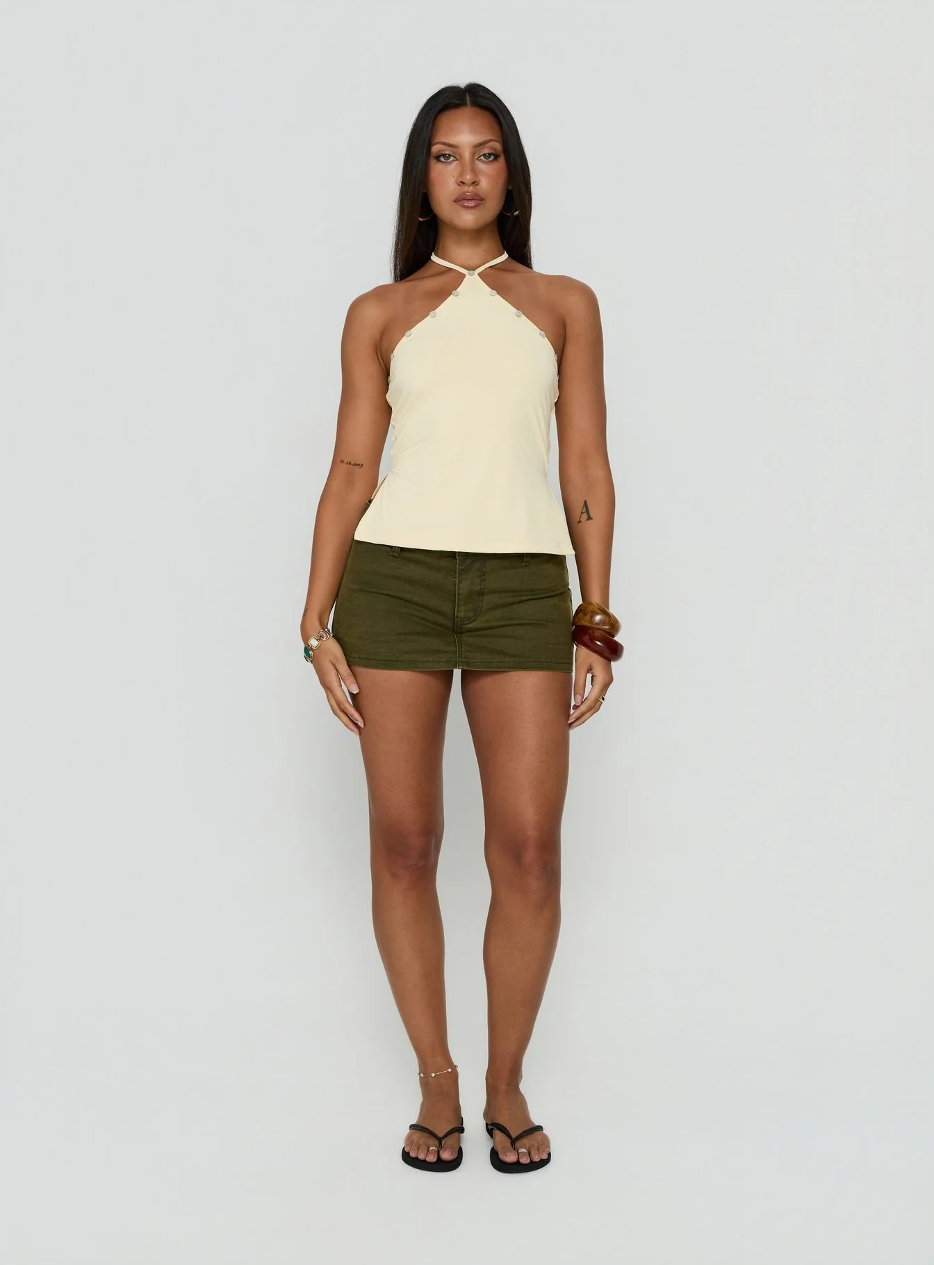 Eiva Arrowneck Button Detail Top Lemon - Image 2