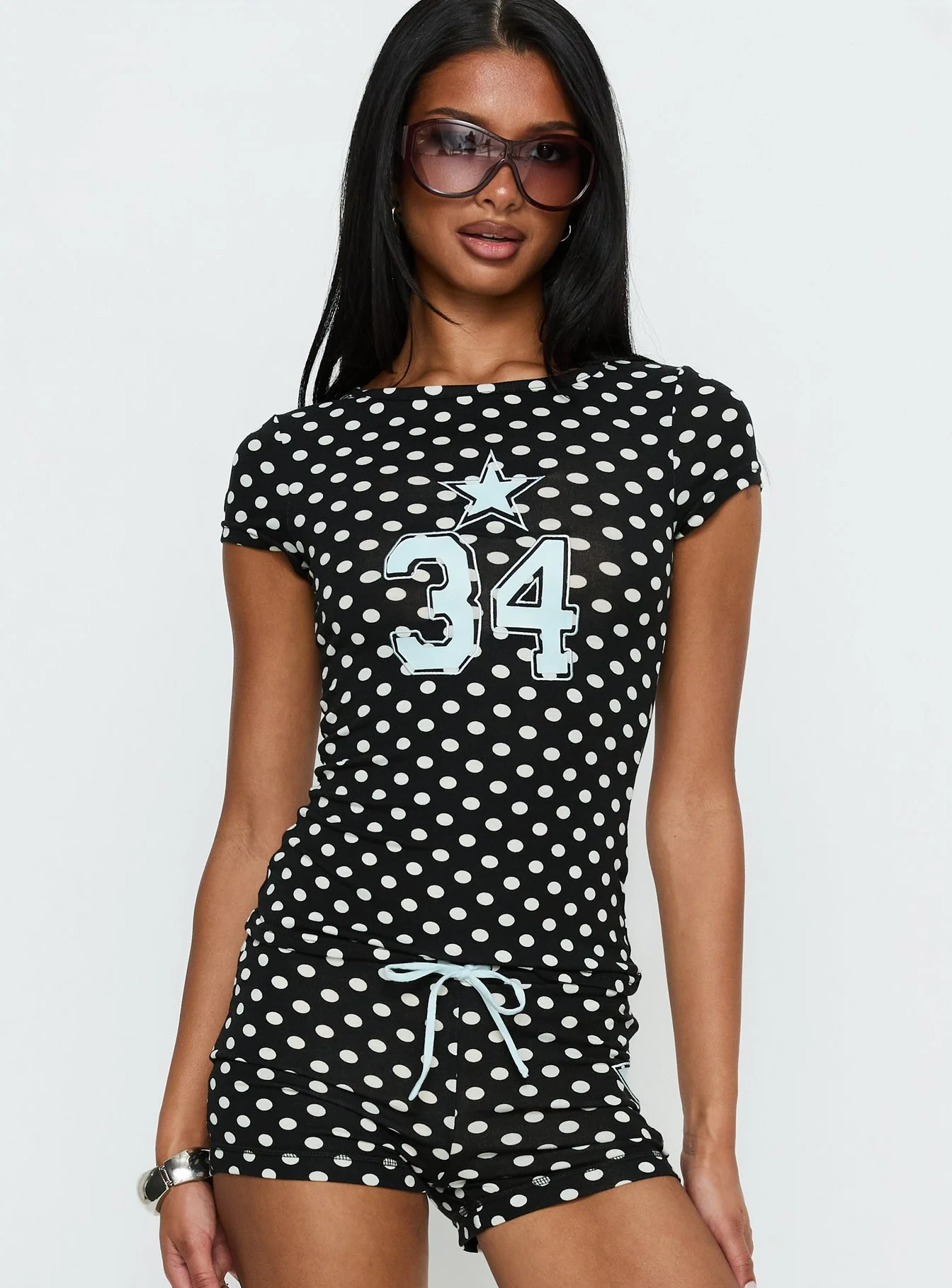 Elacie Graphic Baby Tee Black Polka Dot - Image 2