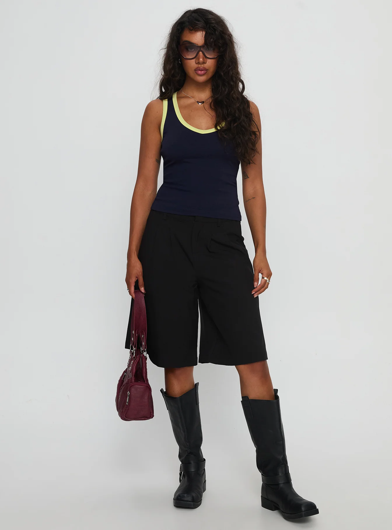Elionne V Neck Contrast Top Navy / Yellow - Image 3
