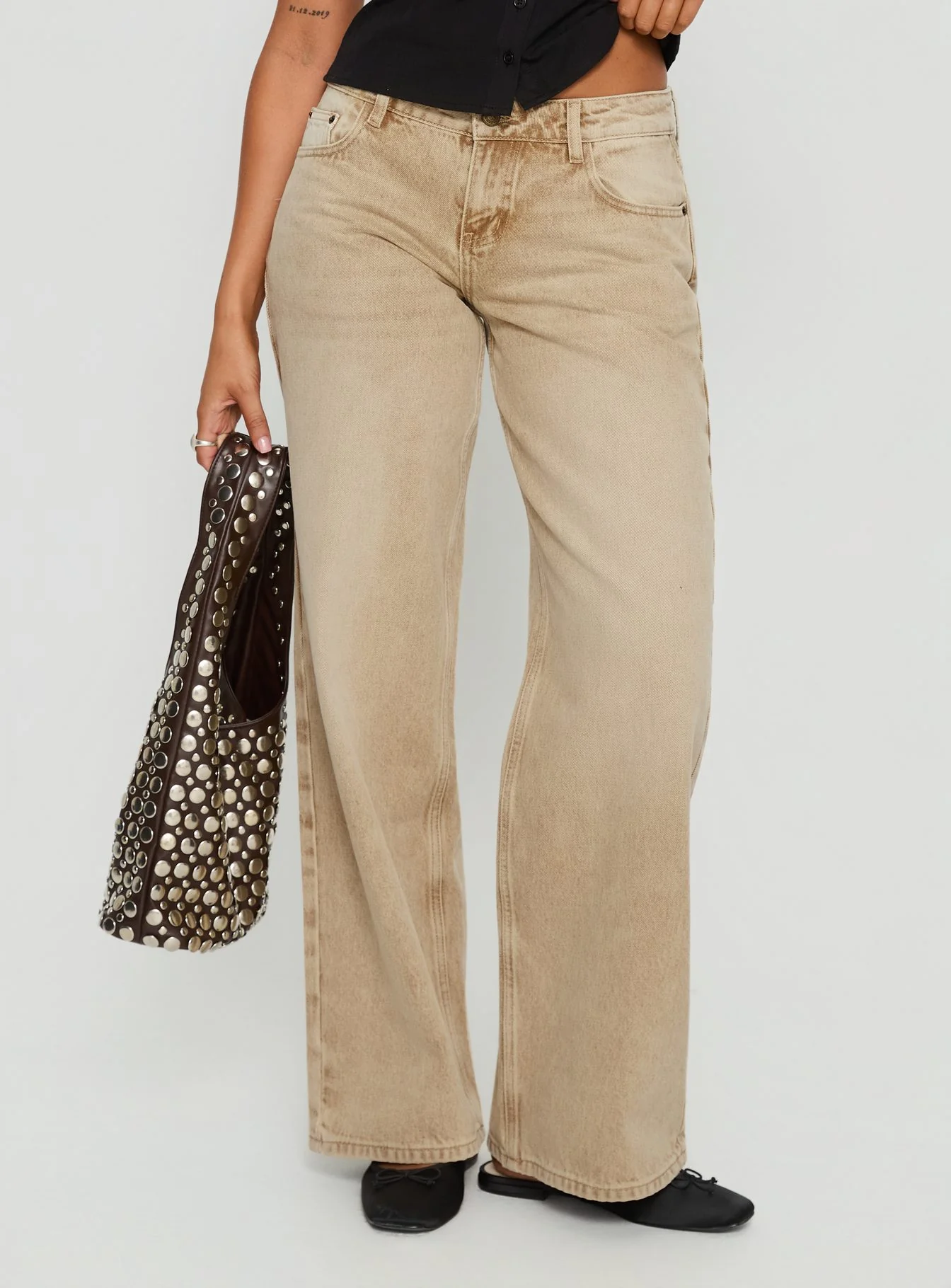 Ellanor Low Rise Straight Leg Jeans Tan - Image 2