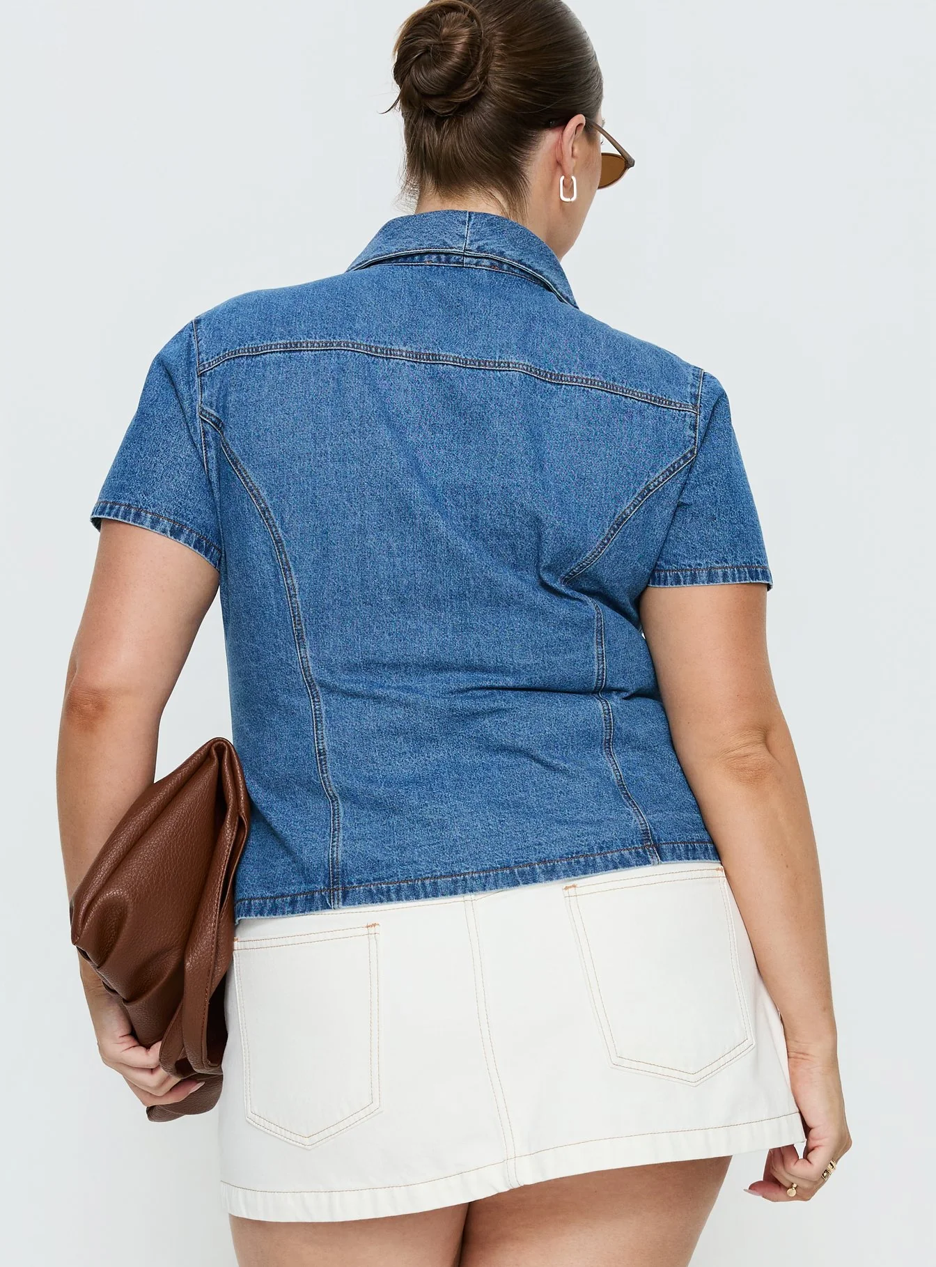 Ellix Button Up Top Blue Denim Curve - Image 5