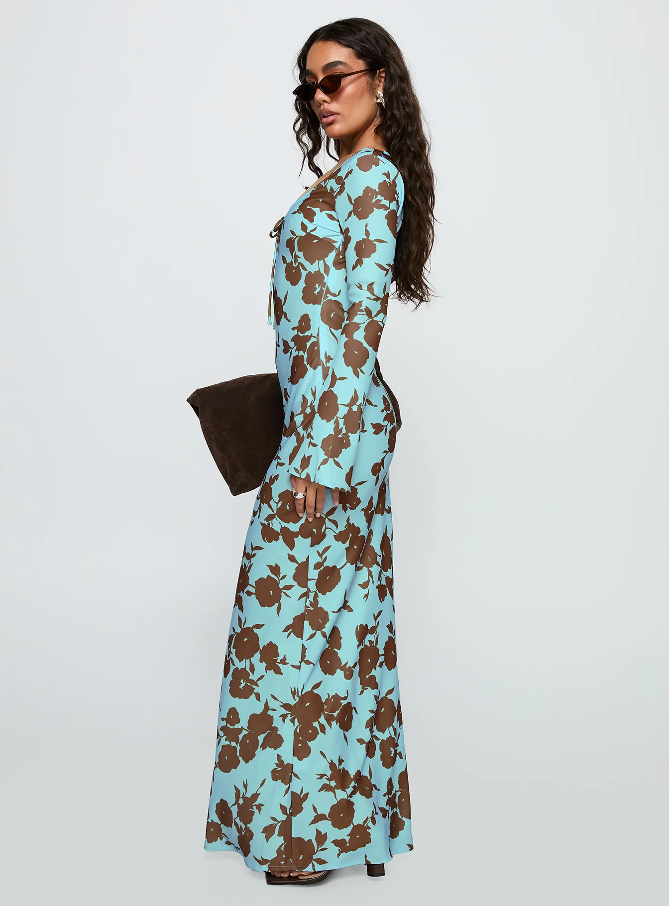 Elorie Long Sleeve Maxi Dress Blue / Brown - Image 4