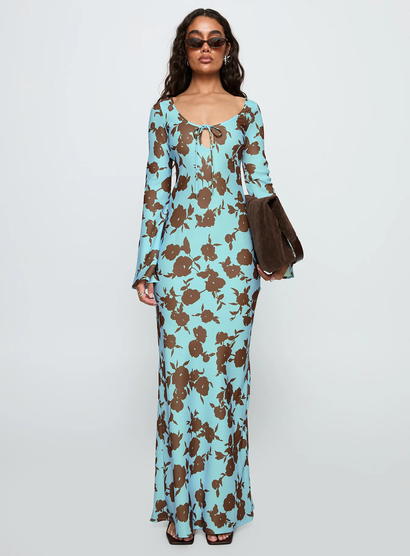 Elorie Long Sleeve Maxi Dress Blue / Brown - Image 7