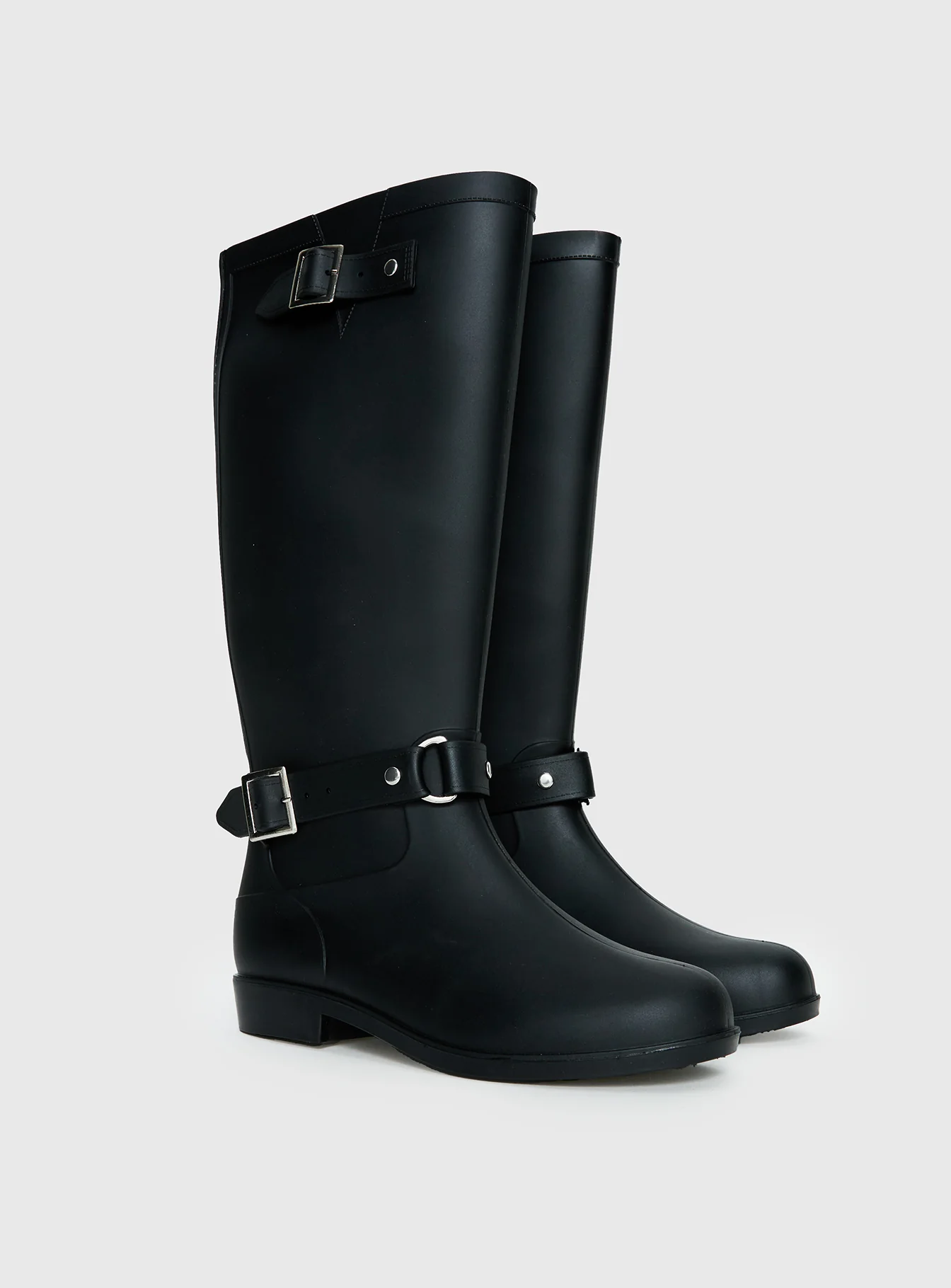 Elvera Buckle Detail Rubber Gumboots Black - Image 2
