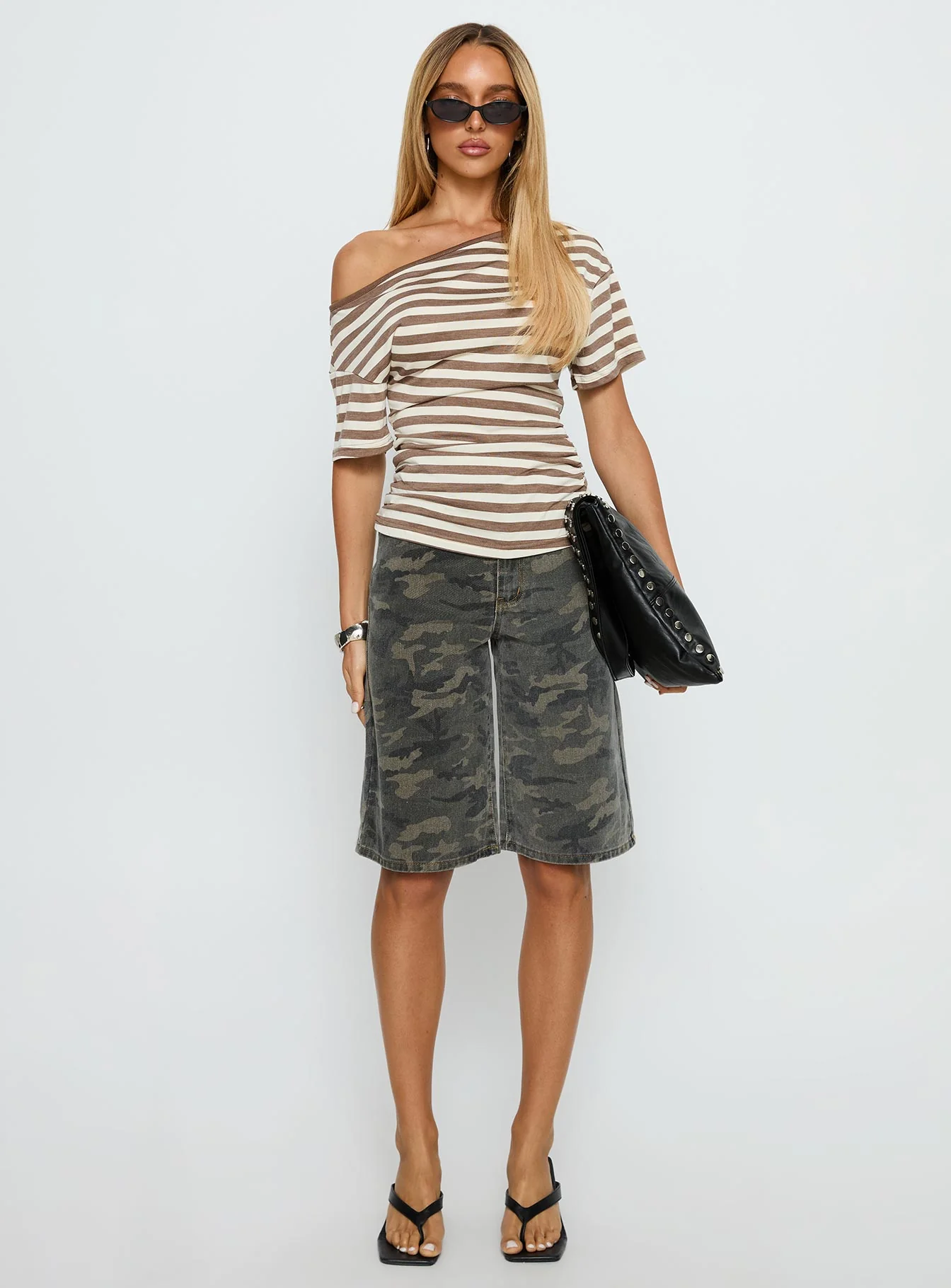 Emlynn Off Shoulder Top Brown Stripe - Image 7