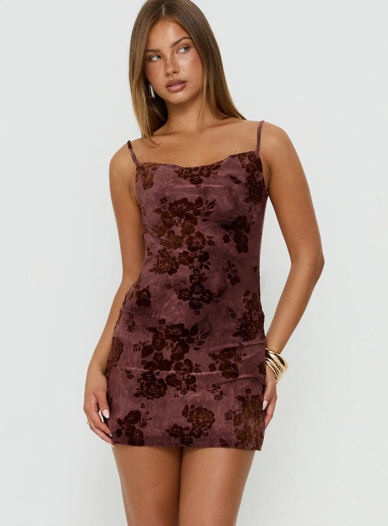 Emmalee Low Back Mini Dress Burgundy Burnout - Image 2