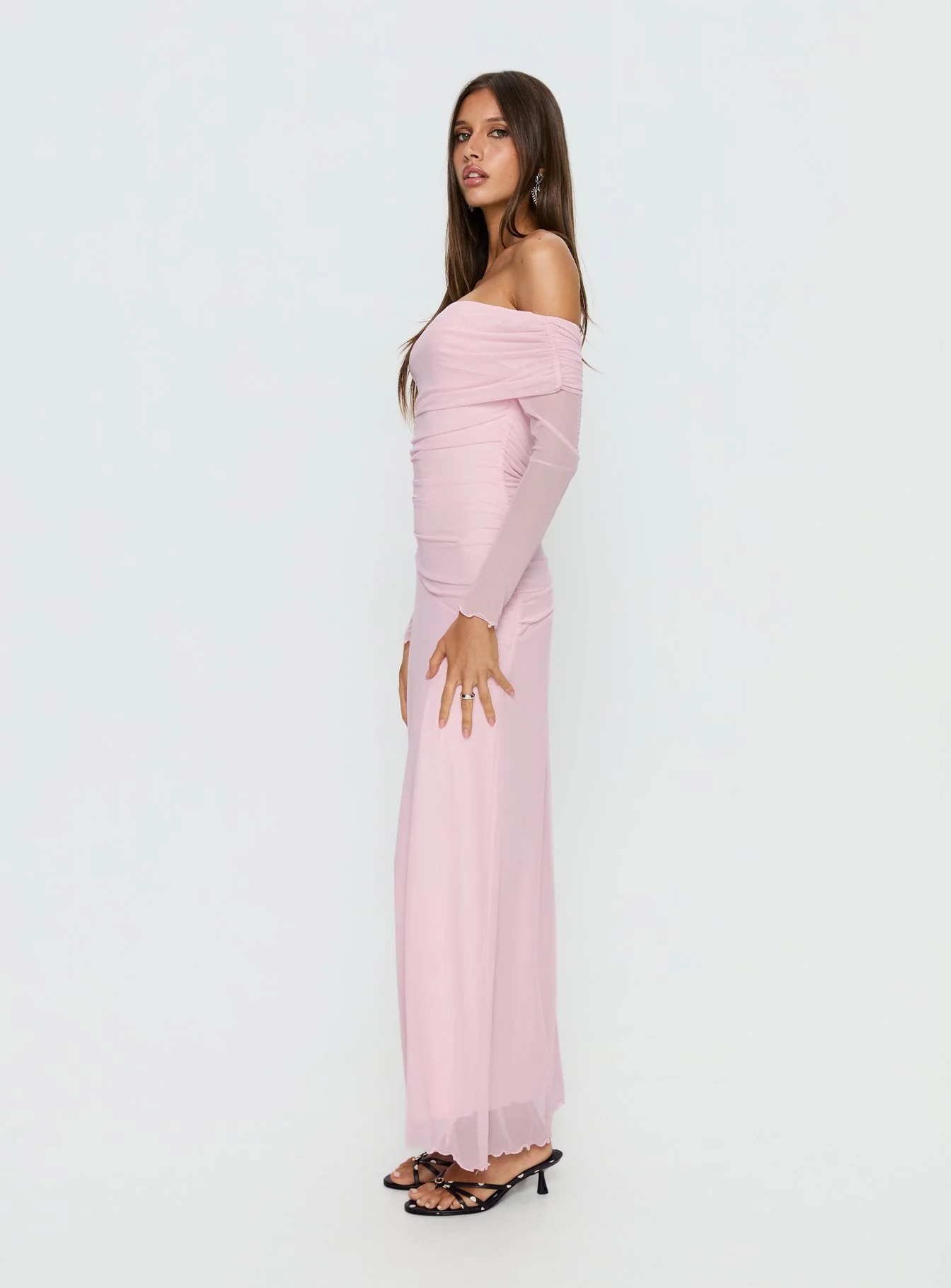Emorissa Off Shoulder Long Sleeve Maxi Dress Soft Pink - Image 4