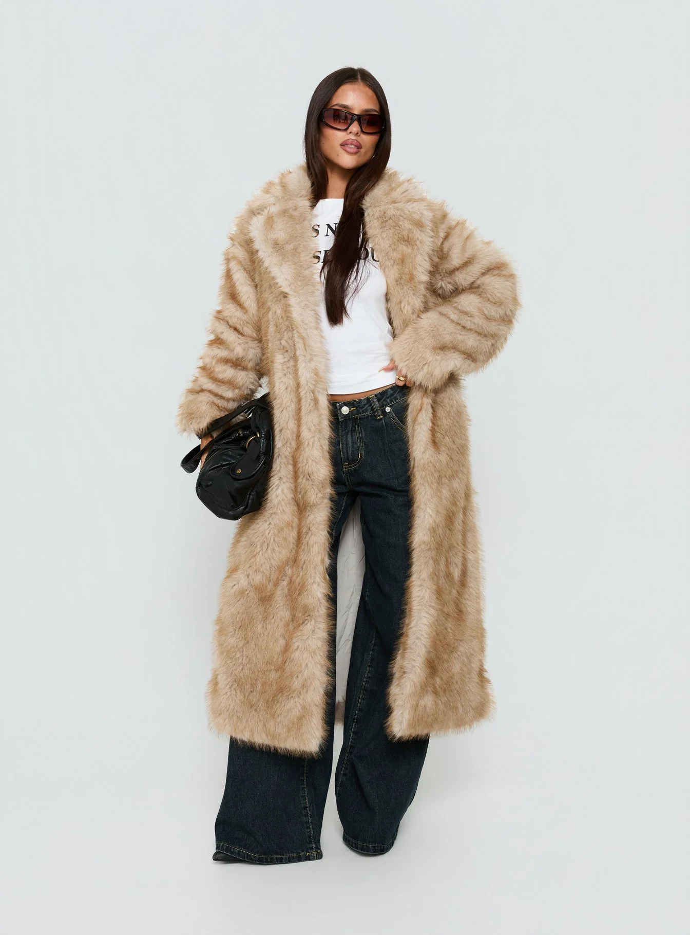 End Of Beginning Faux Fur Longline Jacket Beige - Image 3
