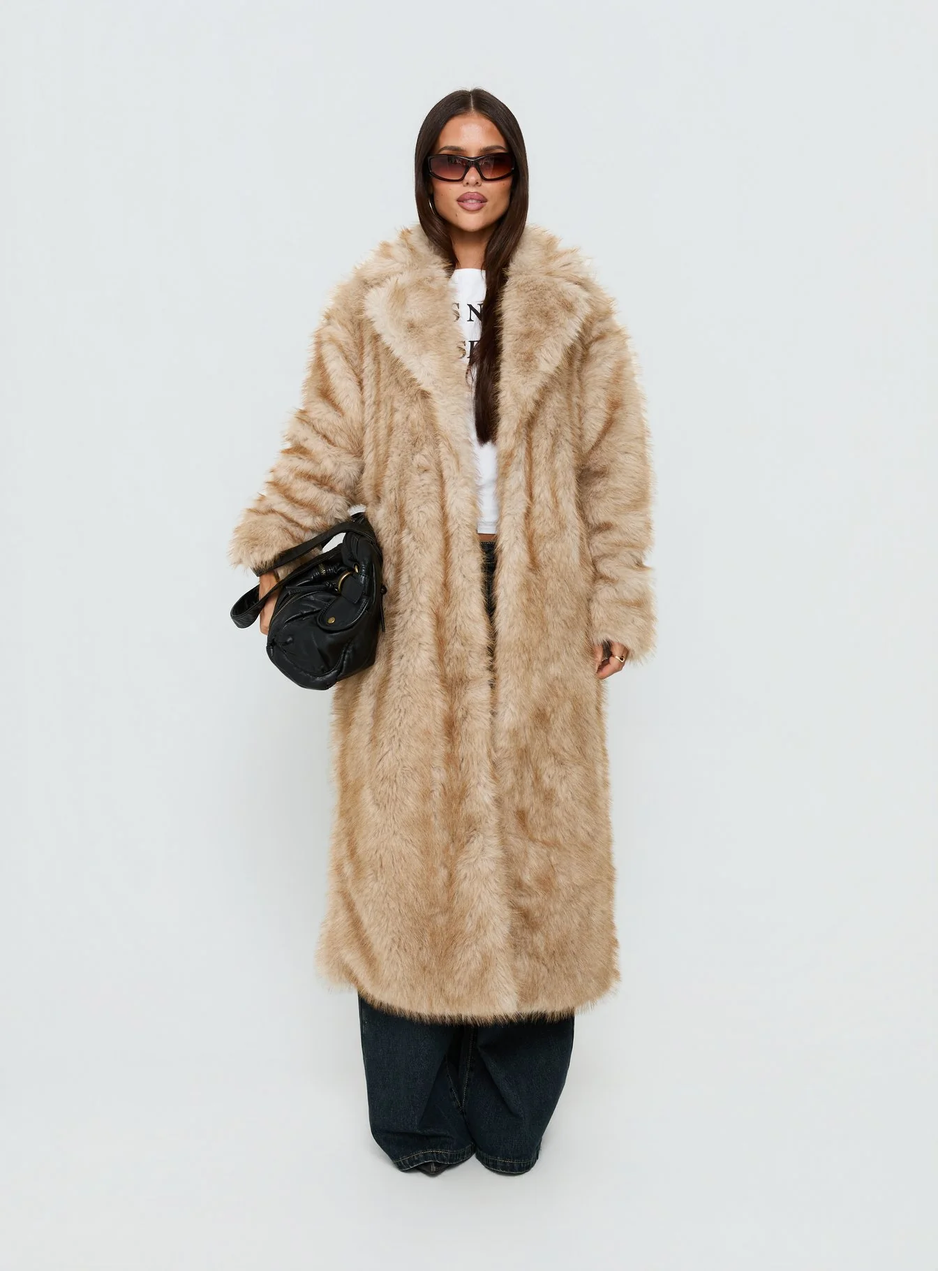 End Of Beginning Faux Fur Longline Jacket Beige - Image 7