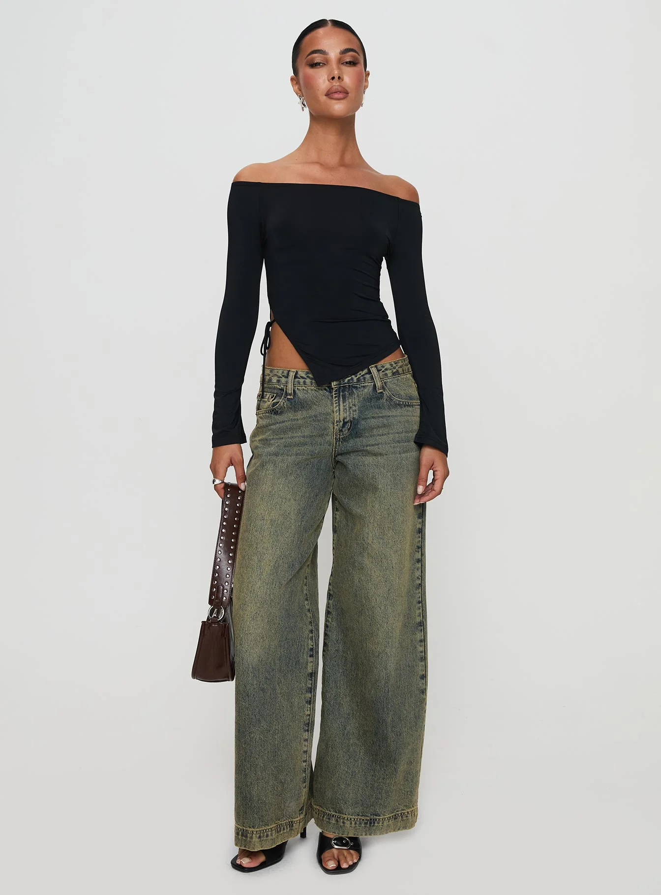 Endellion Off Shoulder Long Sleeve Top Black - Image 3
