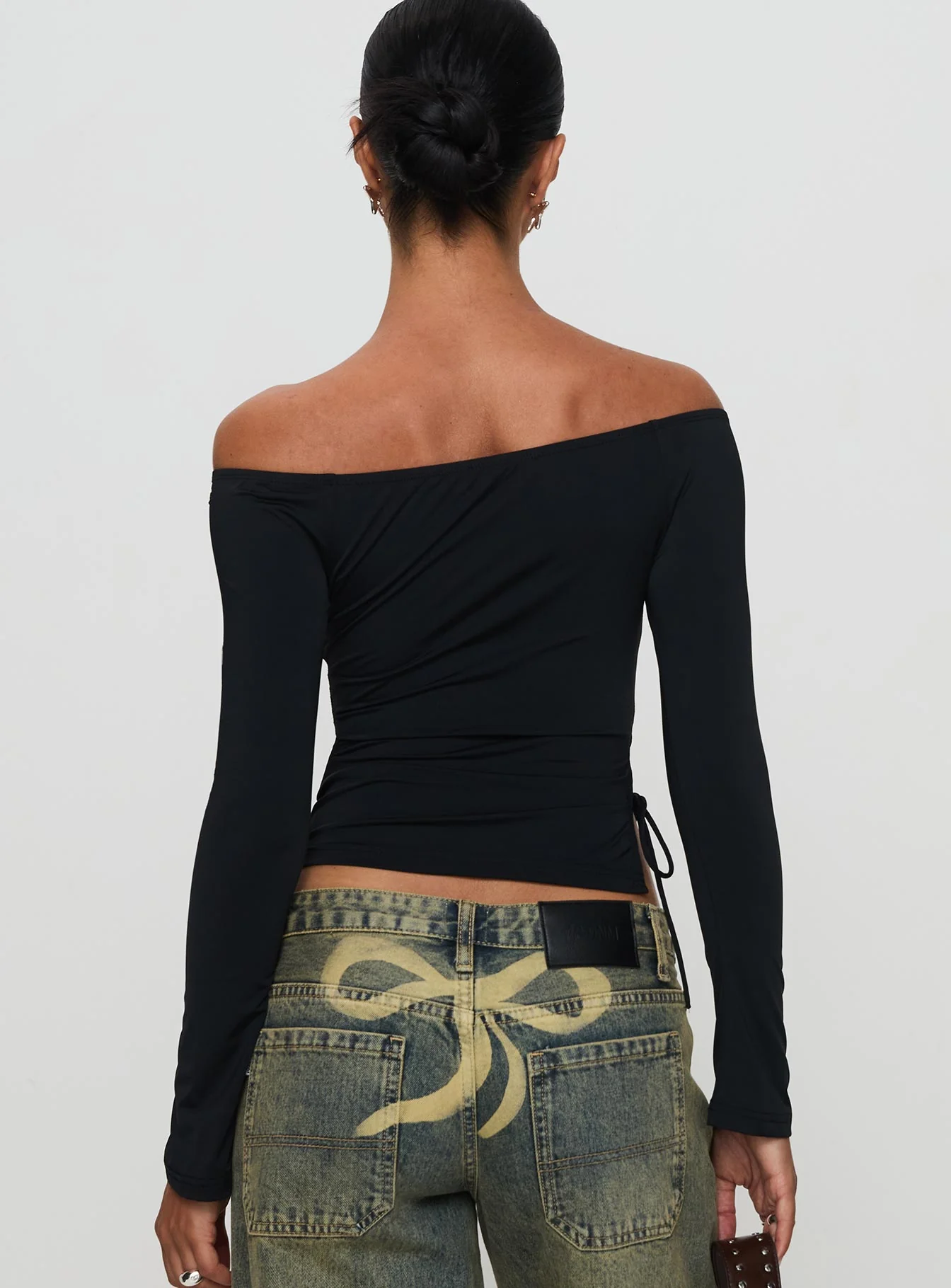Endellion Off Shoulder Long Sleeve Top Black - Image 5