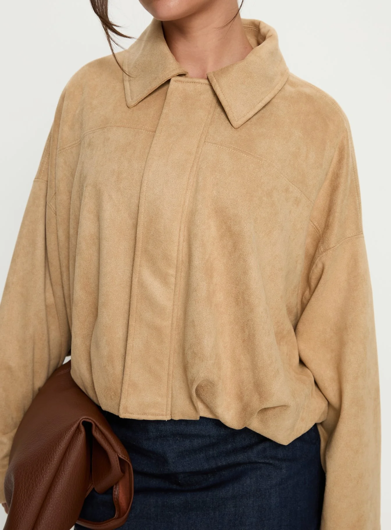 Enlightened Faux Suede Bomber Jacket Beige - Image 5