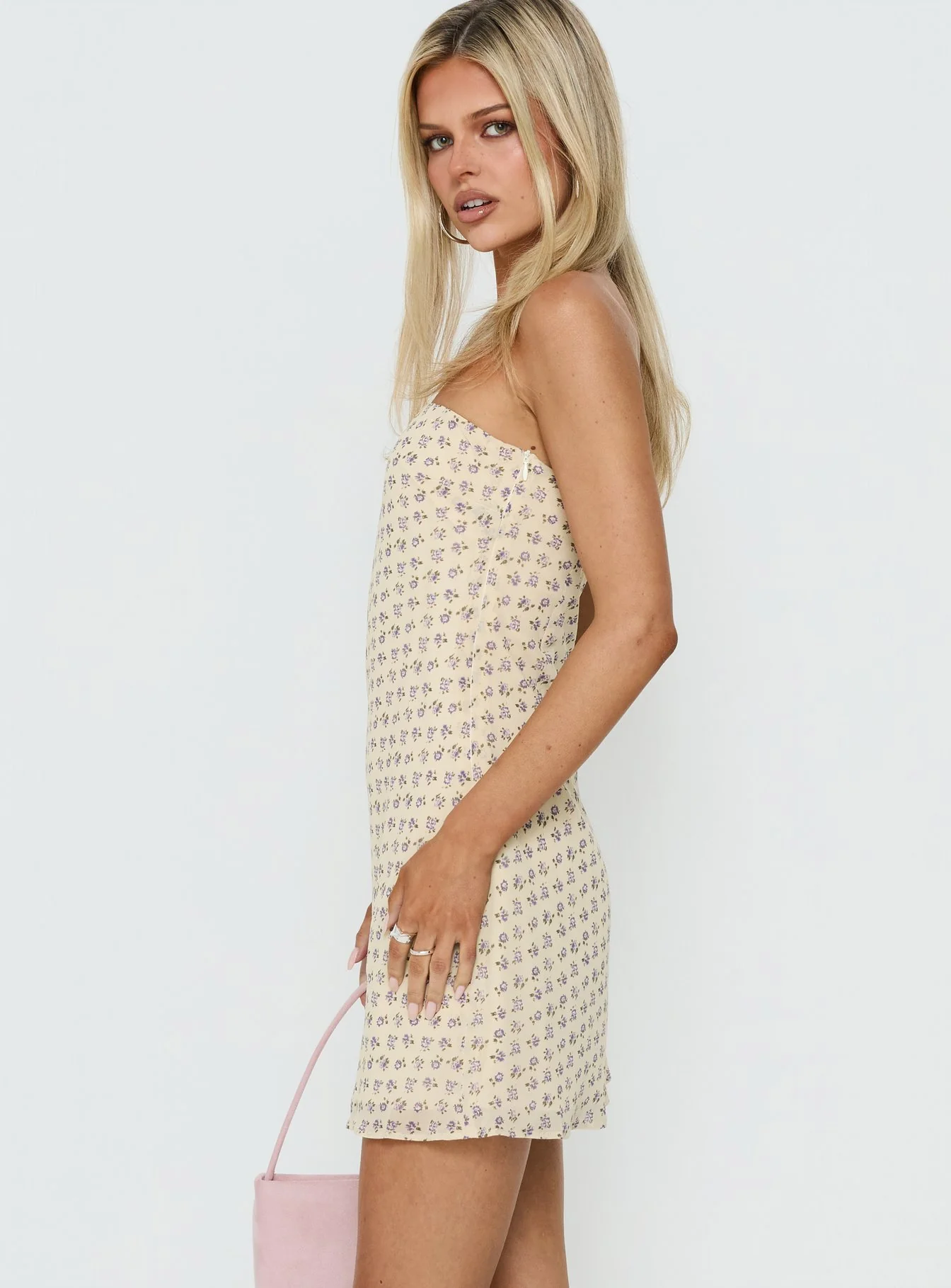 Ennia Strapless Mini Dress Yellow Ditsy Floral - Image 3