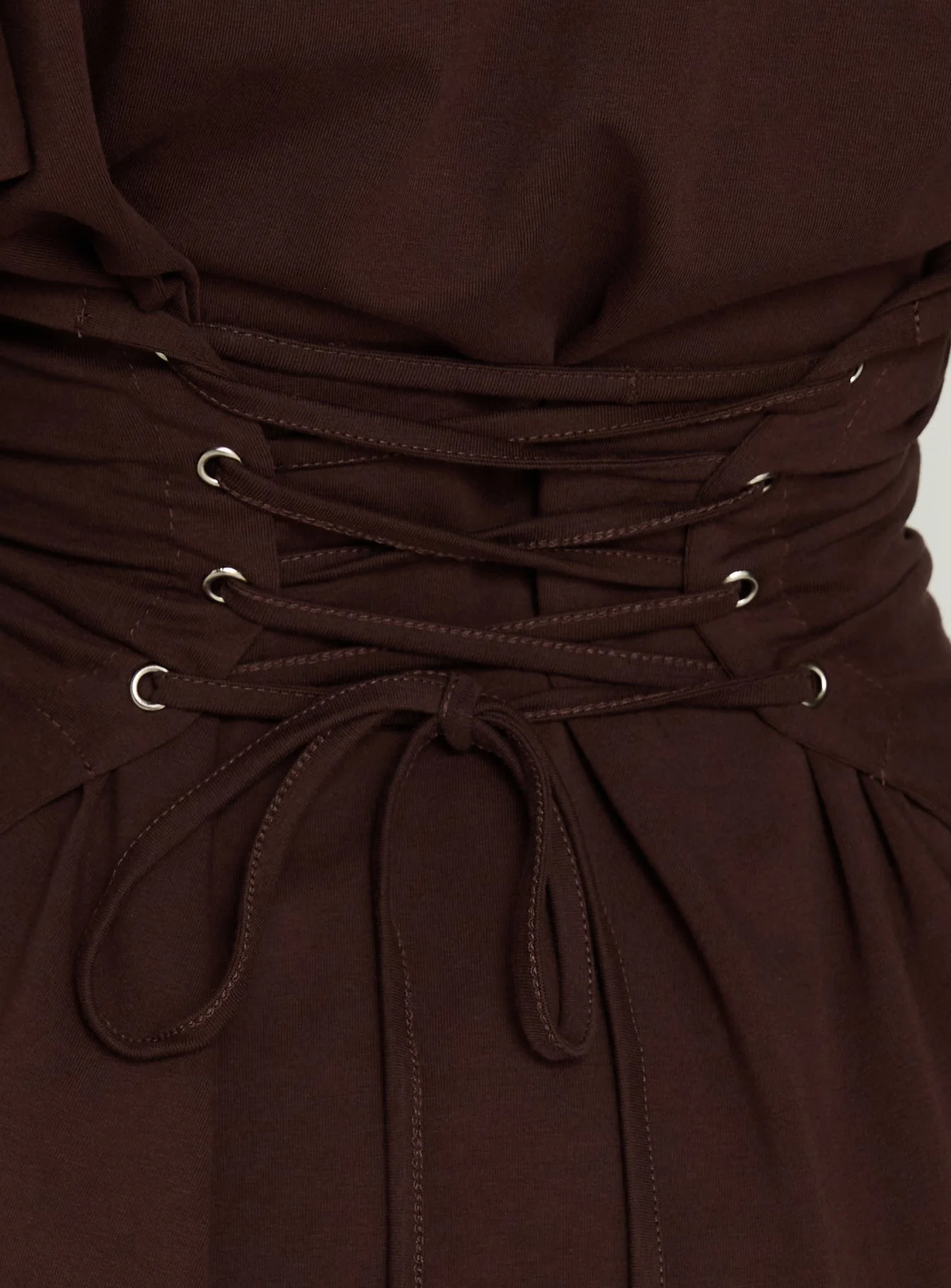 Enzia Raglan Lace Up Mini Dress Brown - Image 6
